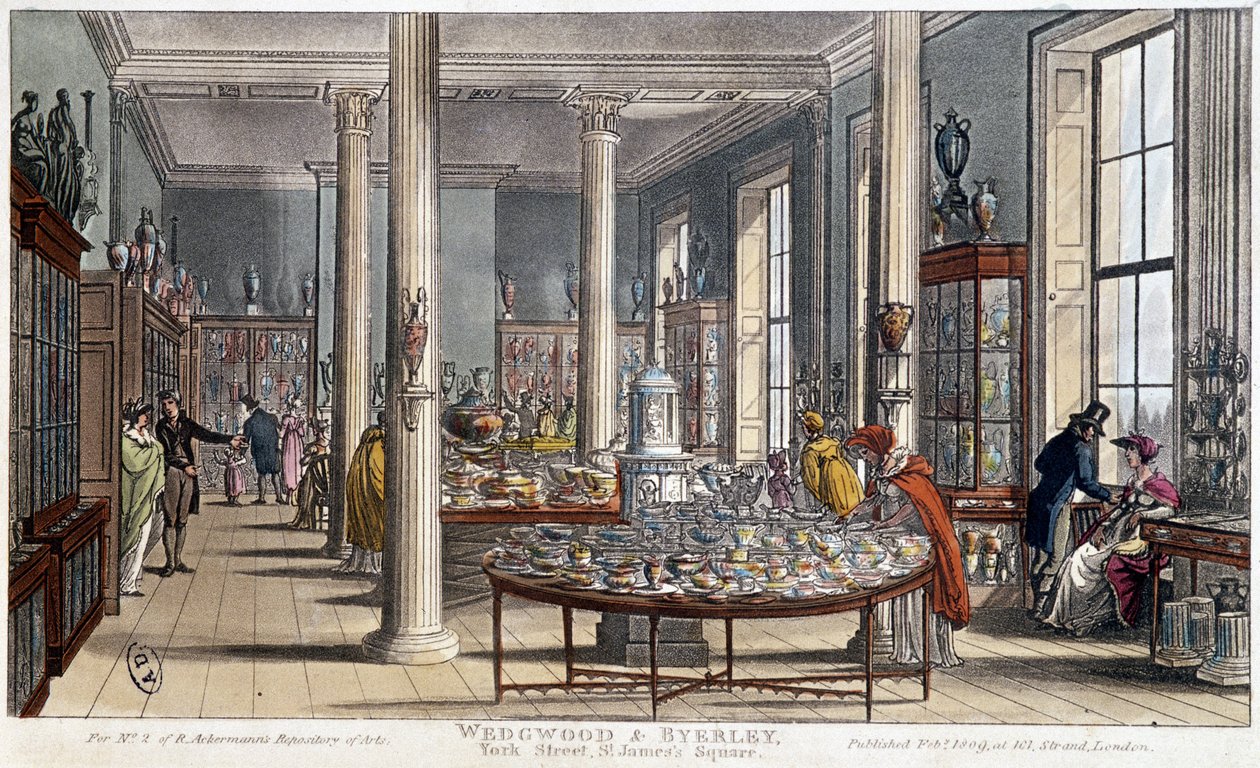 متجر بورسلين في لندن (إنجلترا) Wedgwood & Byerley - الطباعة الحجرية حوالي عام 1800 بواسطة فنان غير معروف