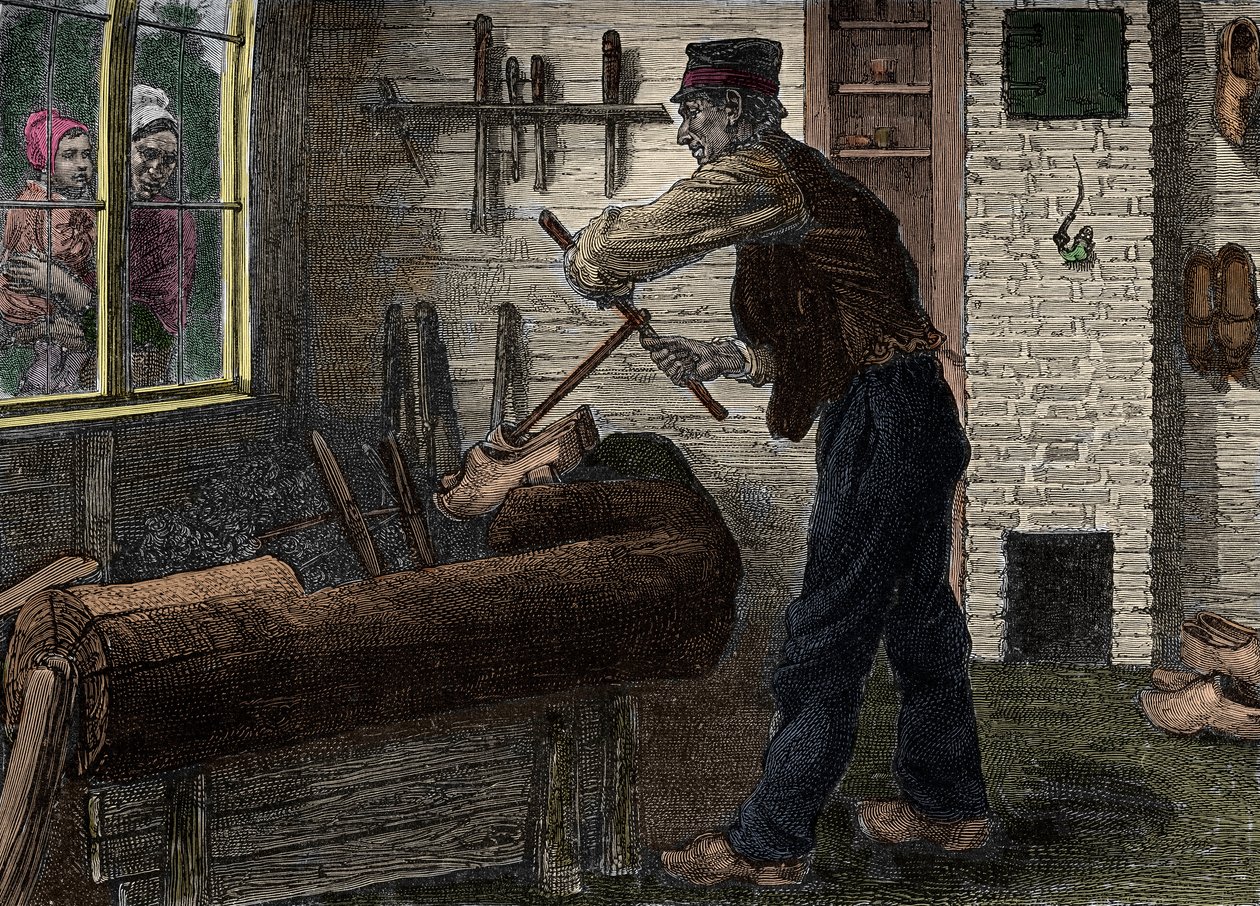 مخرب يعمل في ورشته في بلجيكا ، في "" Le journal de la jeunesse 1888 "". بواسطة فنان غير معروف