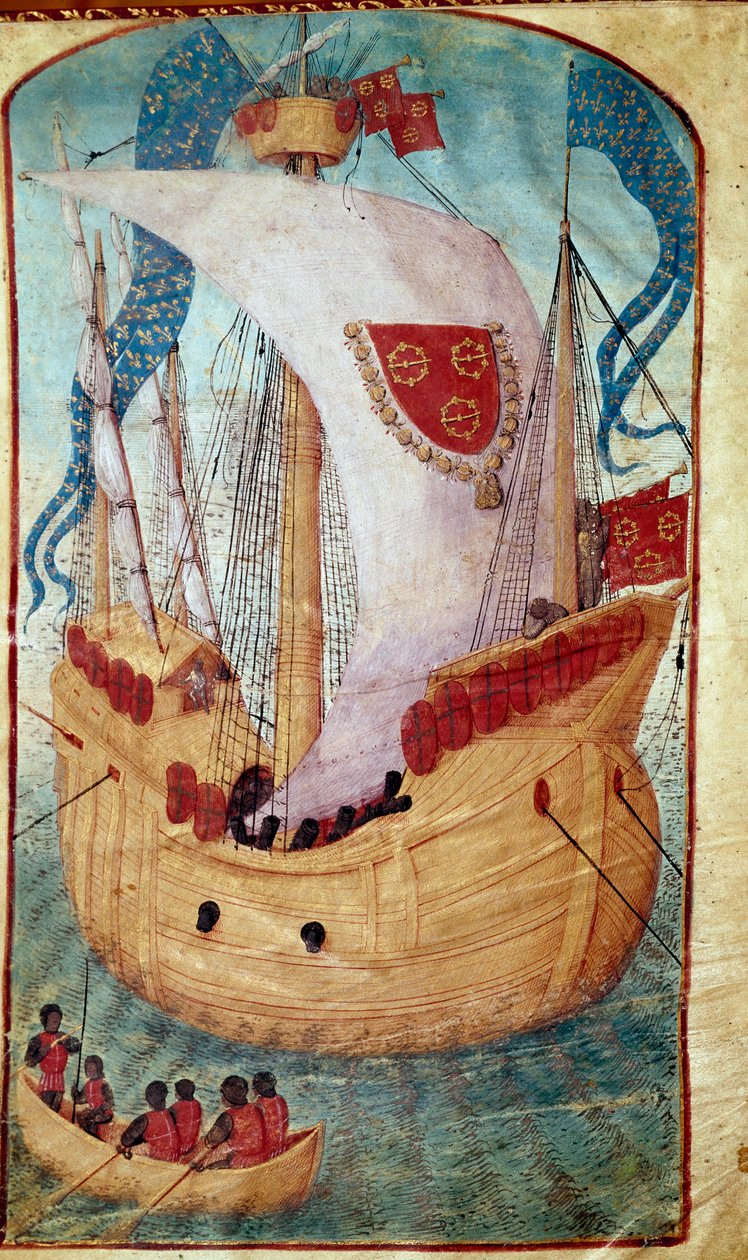 سفينة ذات شراع مزخرف بشعار النبالة الخاص بـ Louis Malet (1441-1516) ، حاكم Granville Miniature من Olivier de la Marche (1425-1502) 1483 شانتيلي ، متحف كوندي بواسطة فنان غير معروف