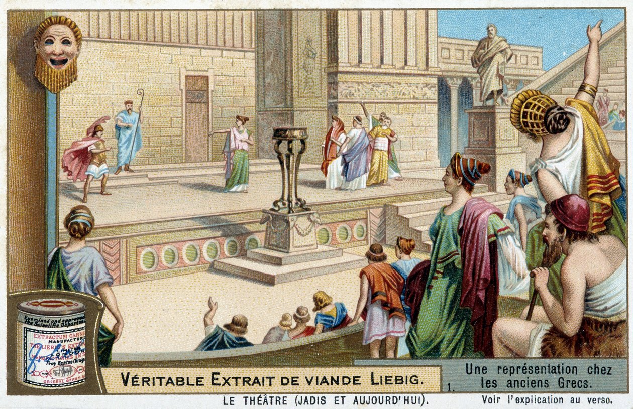تمثيل مسرحي في اليونان القديمة - Liebig chromolithography بواسطة فنان غير معروف