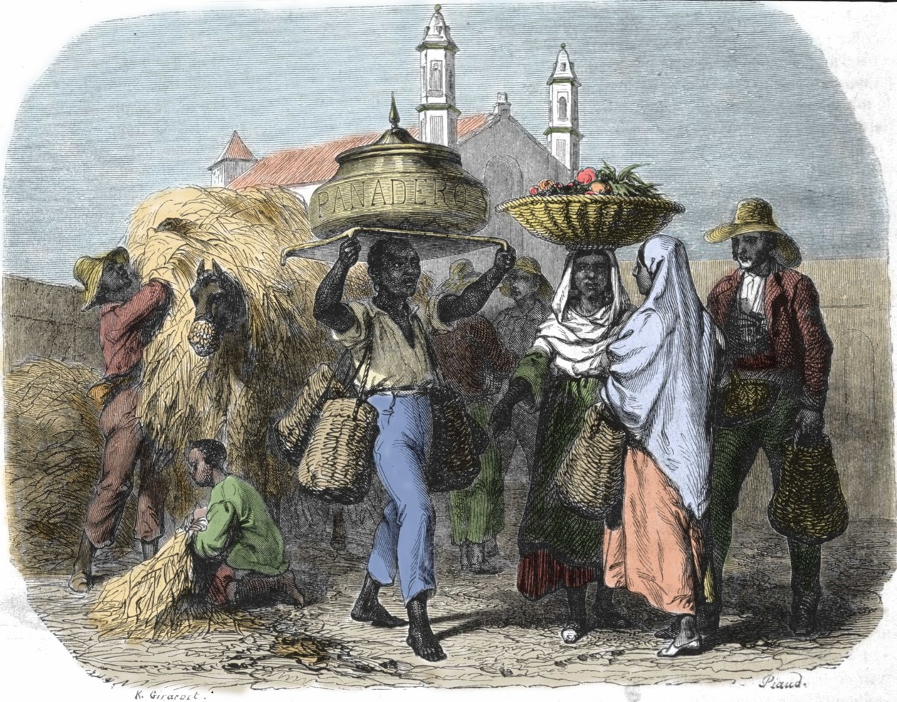 بائع خبز متجول في كوبا ، نقش عام 1870 بواسطة فنان غير معروف