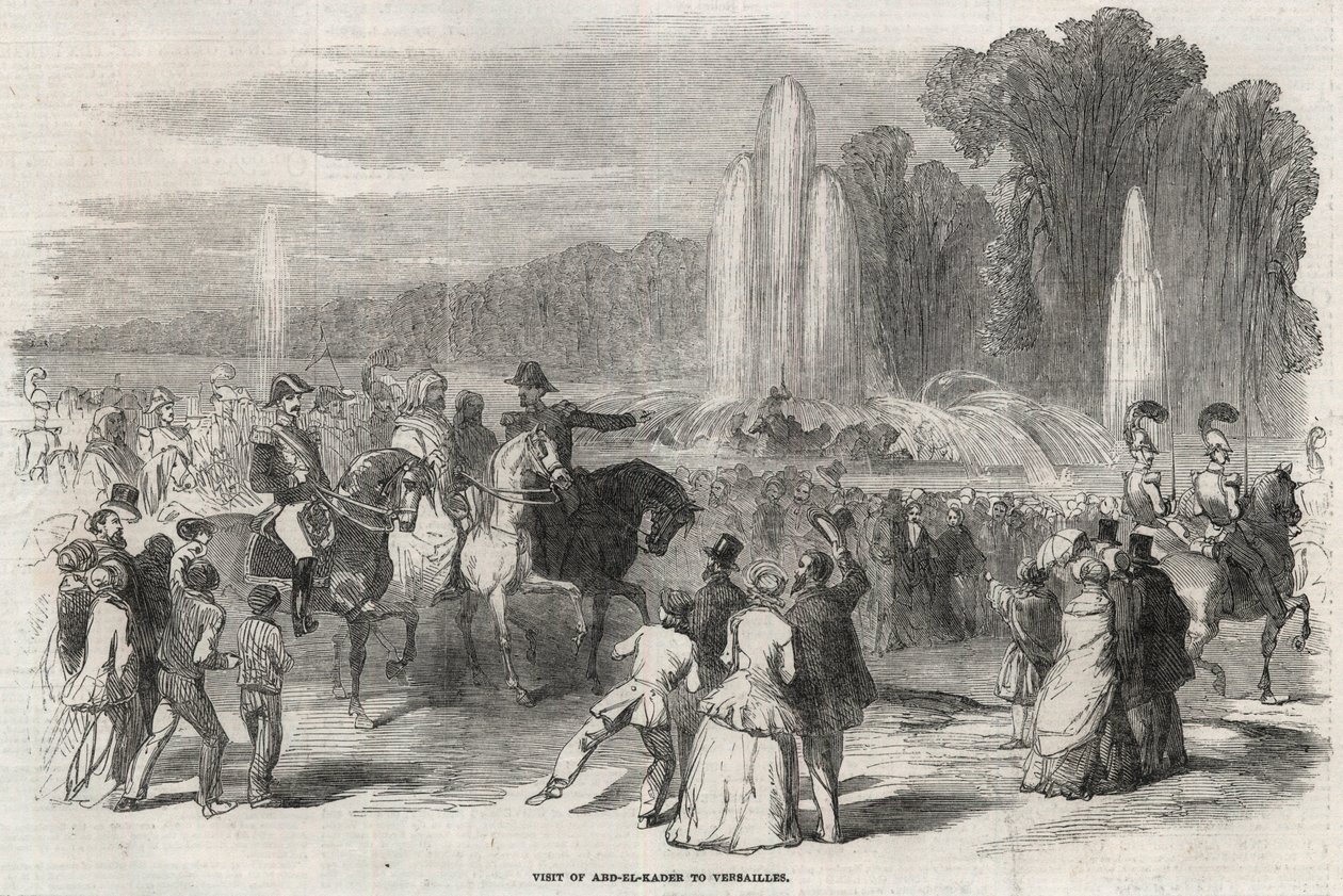 عبد القادر (1808-1883) ، مناضل جزائري من أجل الحرية ، مع وزير الحرب ألفونس هنري دوتبول ، يزور فرساي ، نوفمبر 1852 - عبد القادر (عبد القادر) يزور فرساي مع ألفونس هنري دوتبول في عام 1852 بواسطة فنان غير معروف