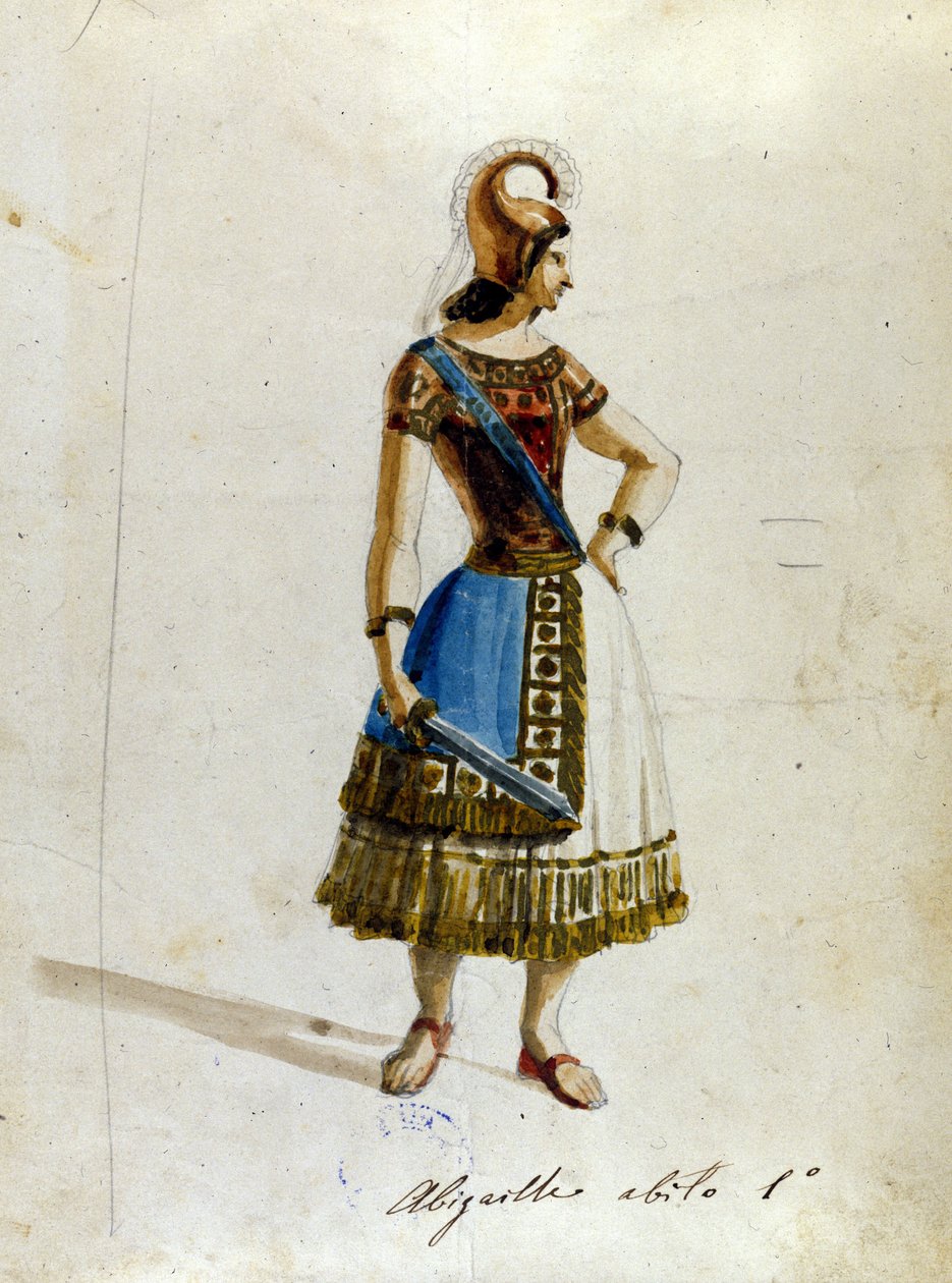 زي أبيجيل في أوبرا جوزيبي فيردي (1813 - 1901) ، "" نابوكو "" أطلق عليها أولاً اسم "نابوكودونوسور" متحف سكالا بواسطة فنان غير معروف