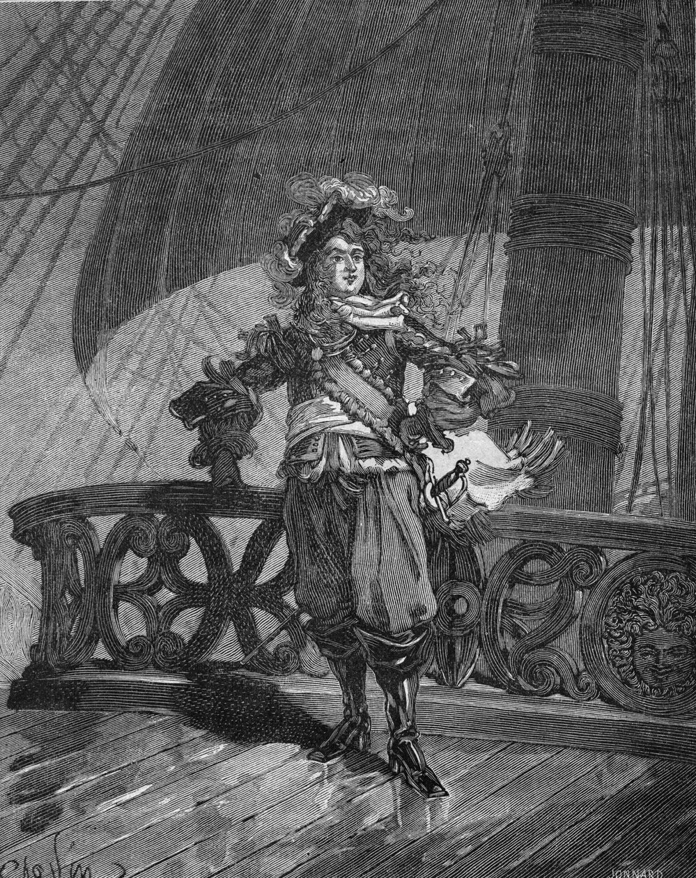 الأدميرال تورفيل (Anne Hilarion of Costentin (Cotentin) ، Count of Tourville (1642-1701). على متن السفينة "Soleil Royal". نقش من القرن التاسع عشر. في "Histoire de France" لـ Jules Michelet بواسطة فنان غير معروف