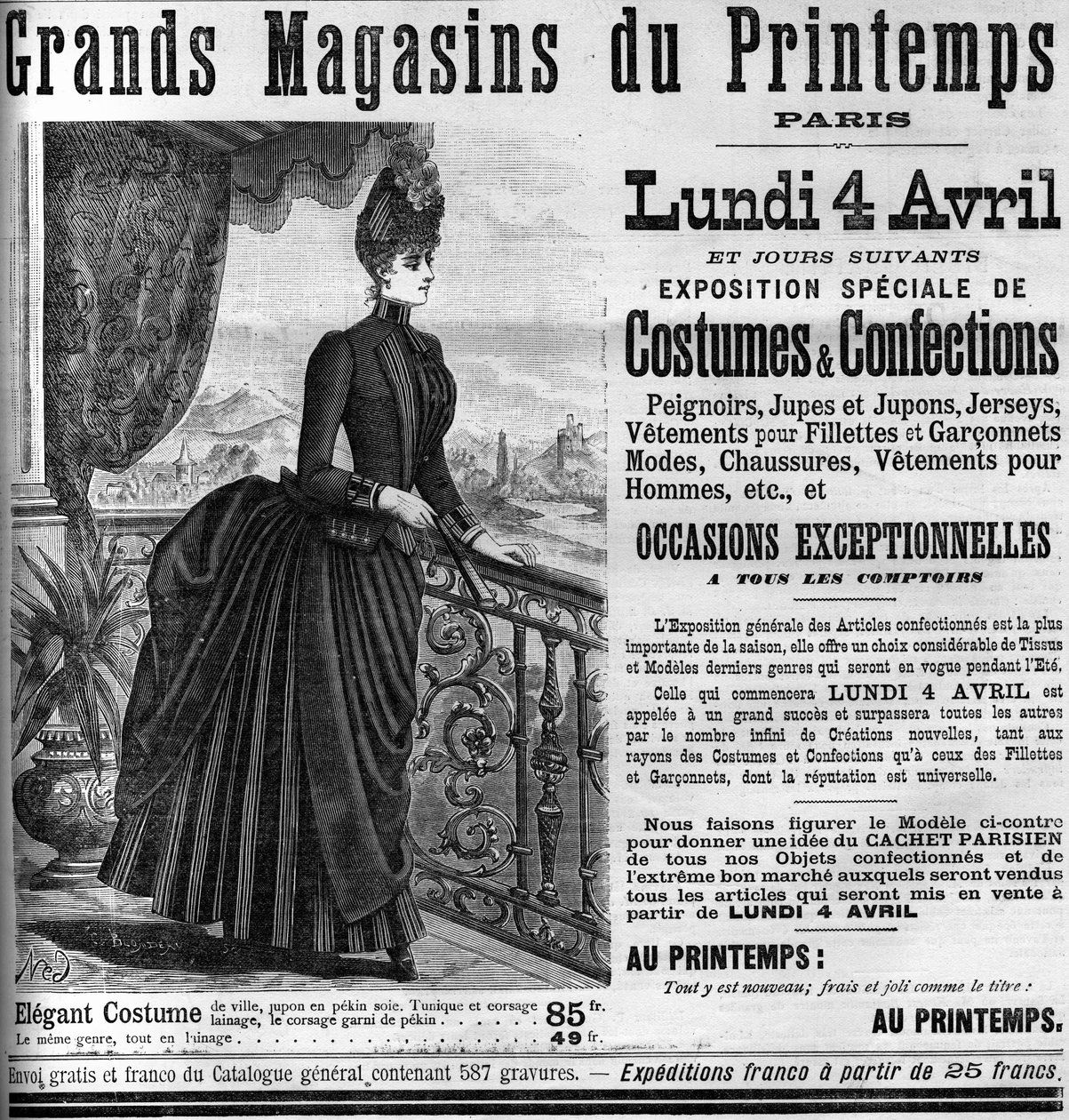 إعلان لمتاجر برنتيمبس في باريس ، في لوموند إلوستري 1887. بواسطة فنان غير معروف