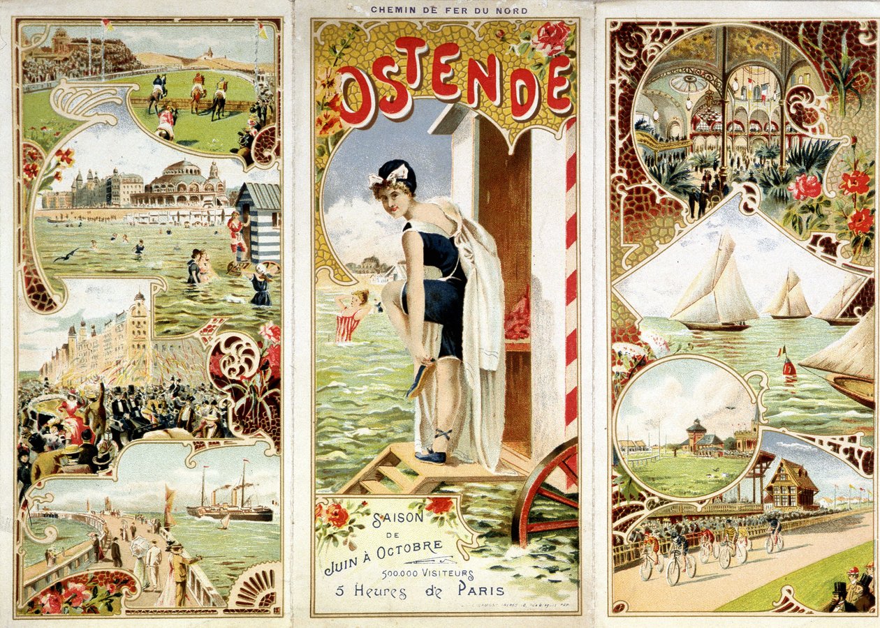 الإعلان عن سكة حديد الشمال: Ostend، 5 hours of Paris، sd. أواخر القرن التاسع عشر بواسطة فنان غير معروف