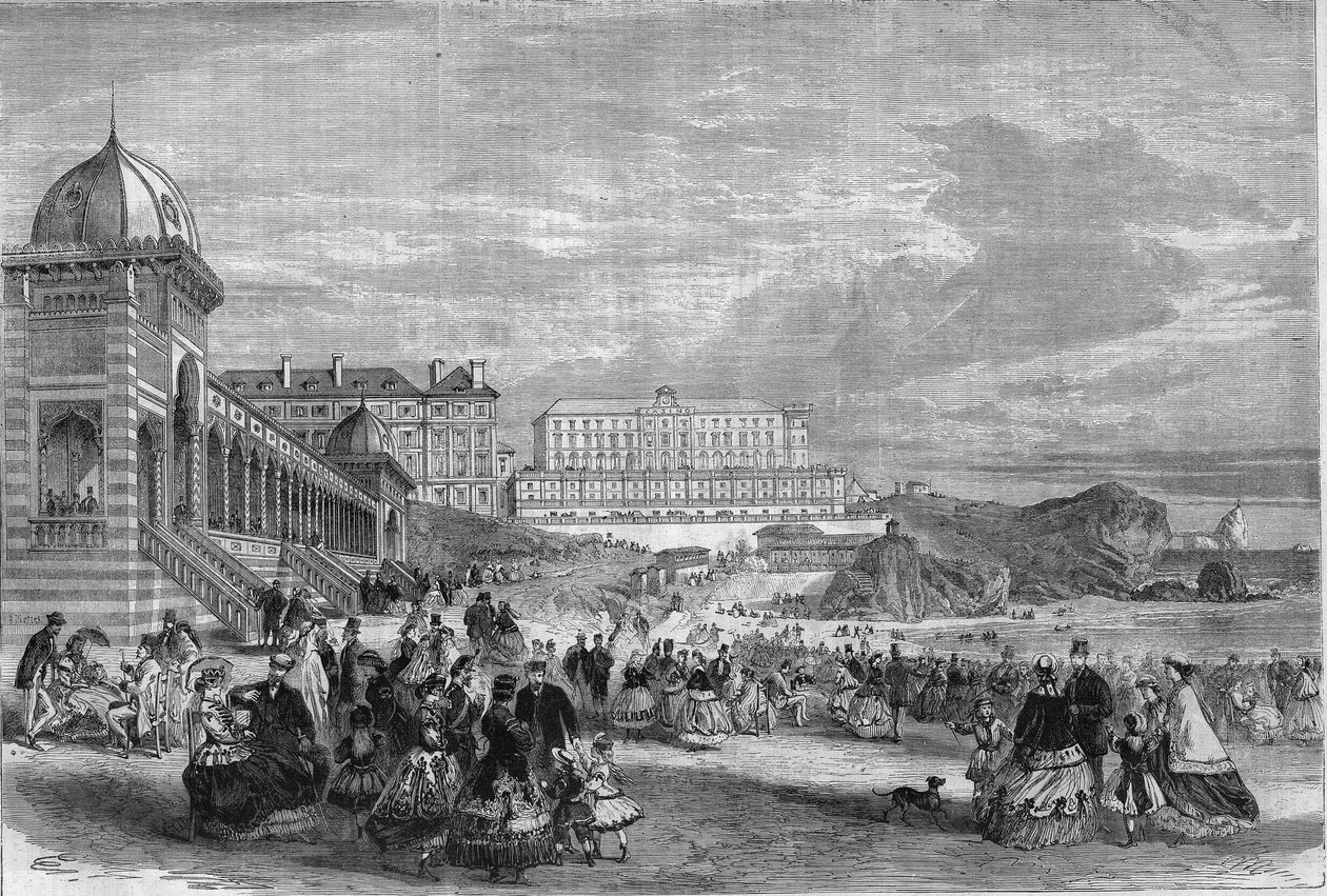 بعد الظهر في حمامات البحر في بياريتز عام 1867. بواسطة فنان غير معروف