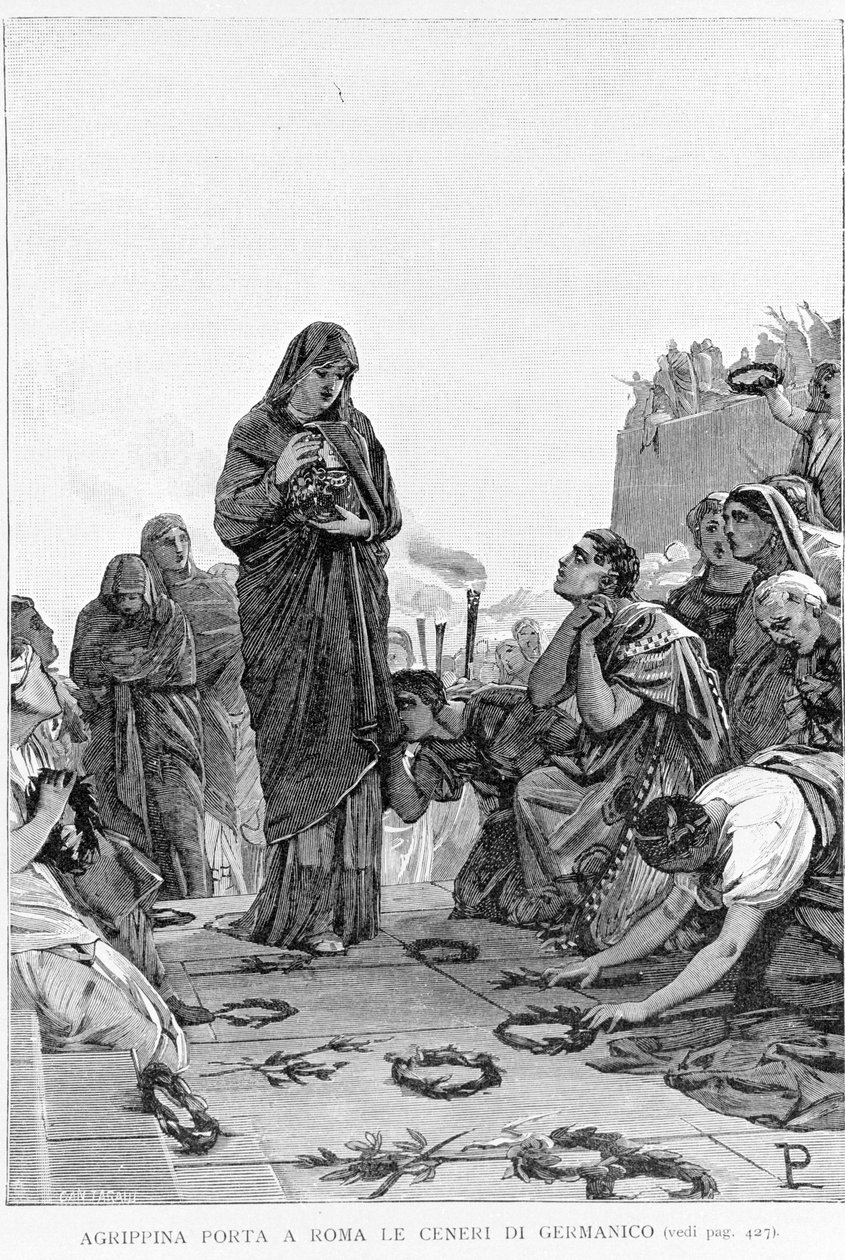 Agrippine الأكبر (14 قبل الميلاد - 33) تجلب إلى روما رماد زوجها جرمانيكوس لطلب العدالة من تيبيريوس لموته. بواسطة فنان غير معروف