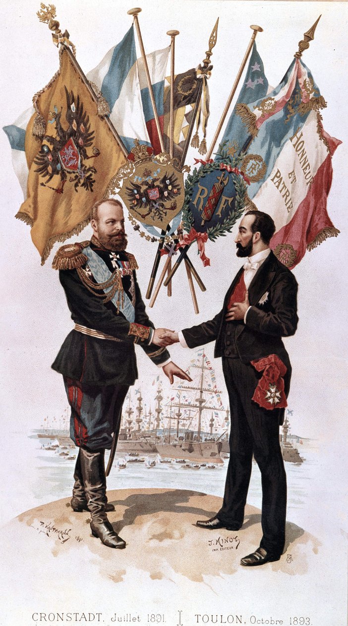 الكسندر الثالث عند توقيع اتفاقية التجارة الفرنسية الروسية (كرونشتاد 1891 - تولون 1893) ، مجموعة بيانكيتي بواسطة فنان غير معروف