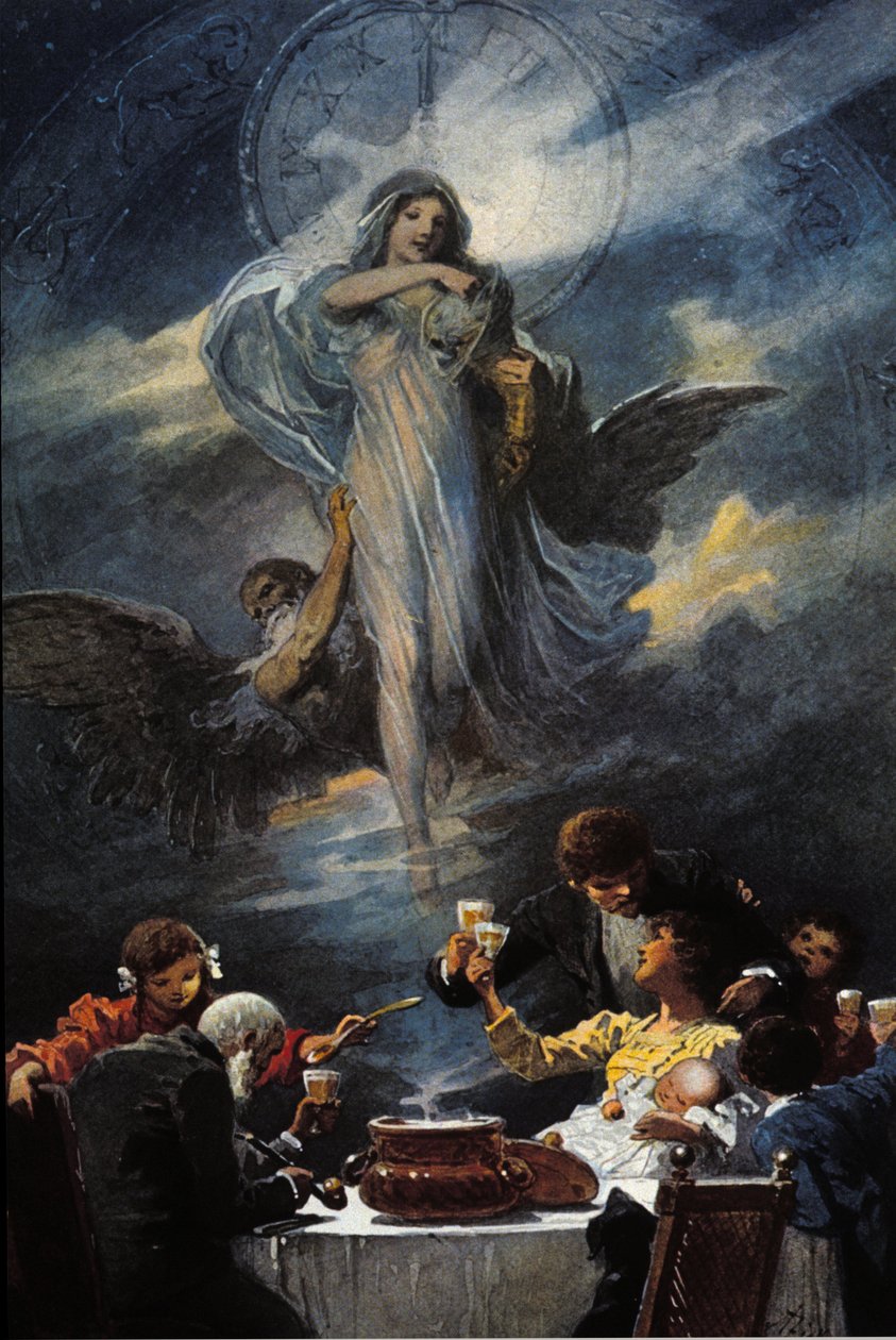 رمزية ليلة عيد الميلاد وعشاء ليلة رأس السنة الجديدة. 1889 بواسطة فنان غير معروف