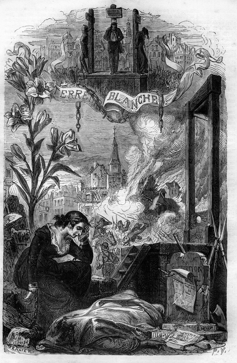 قصة رمزية لـ La Terreur blanche في فرنسا عام 1815 (رد فعل ملكي حدث بعد سقوط نابليون ضد البونابارتيين والثوريين السابقين.) نقش من القرن التاسع عشر. بواسطة فنان غير معروف