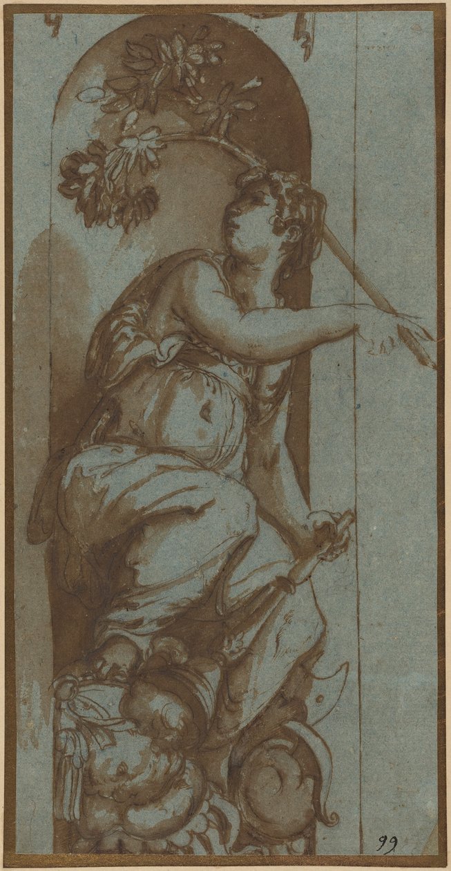 أليغوري السلام (قلم رصاص وحبر بني وغسل على ورق أزرق اللون؛ موضوع على الأرض) بواسطة فنان غير معروف