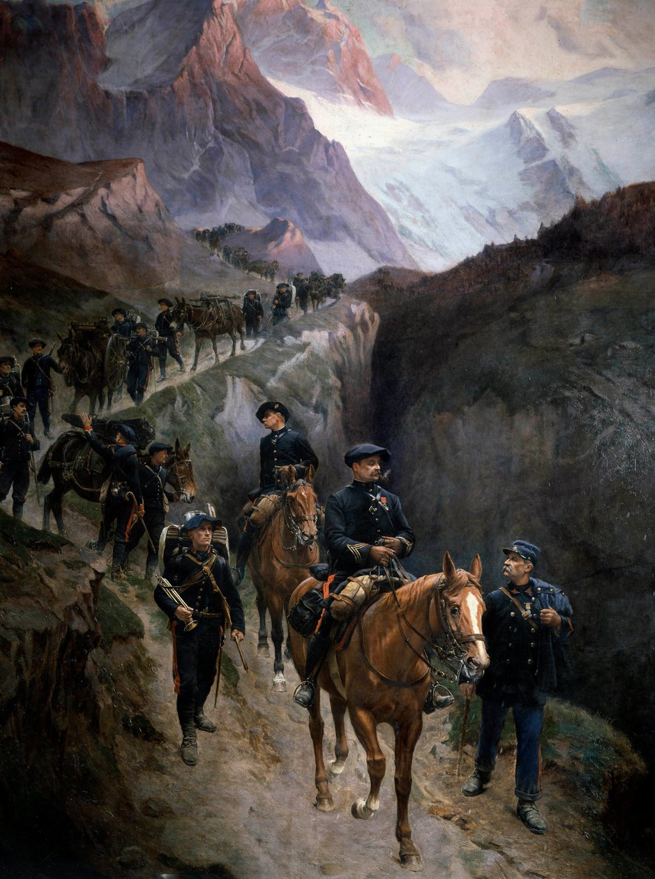 صيادون جبال الألب في الجبال عام 1890 لوحة مجهولة. 1890 باريس ، متحف أرمي بواسطة فنان غير معروف