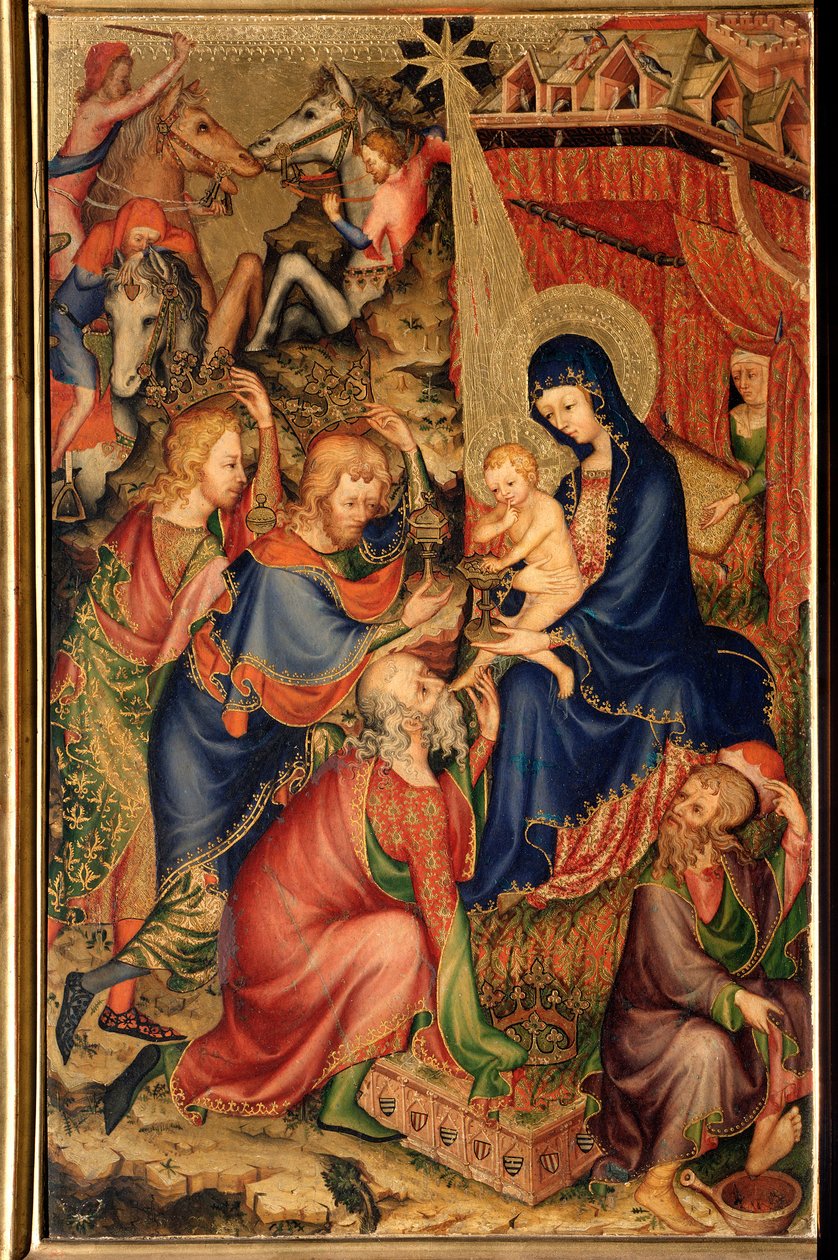 Altarolo del Bargello (Bargello altarpiece) "" عشق المجوس "(عشق المجوس) لوحة مجهولة من القرن الرابع عشر في فلورنسا ، Museo Nazionale del Bargello بواسطة فنان غير معروف
