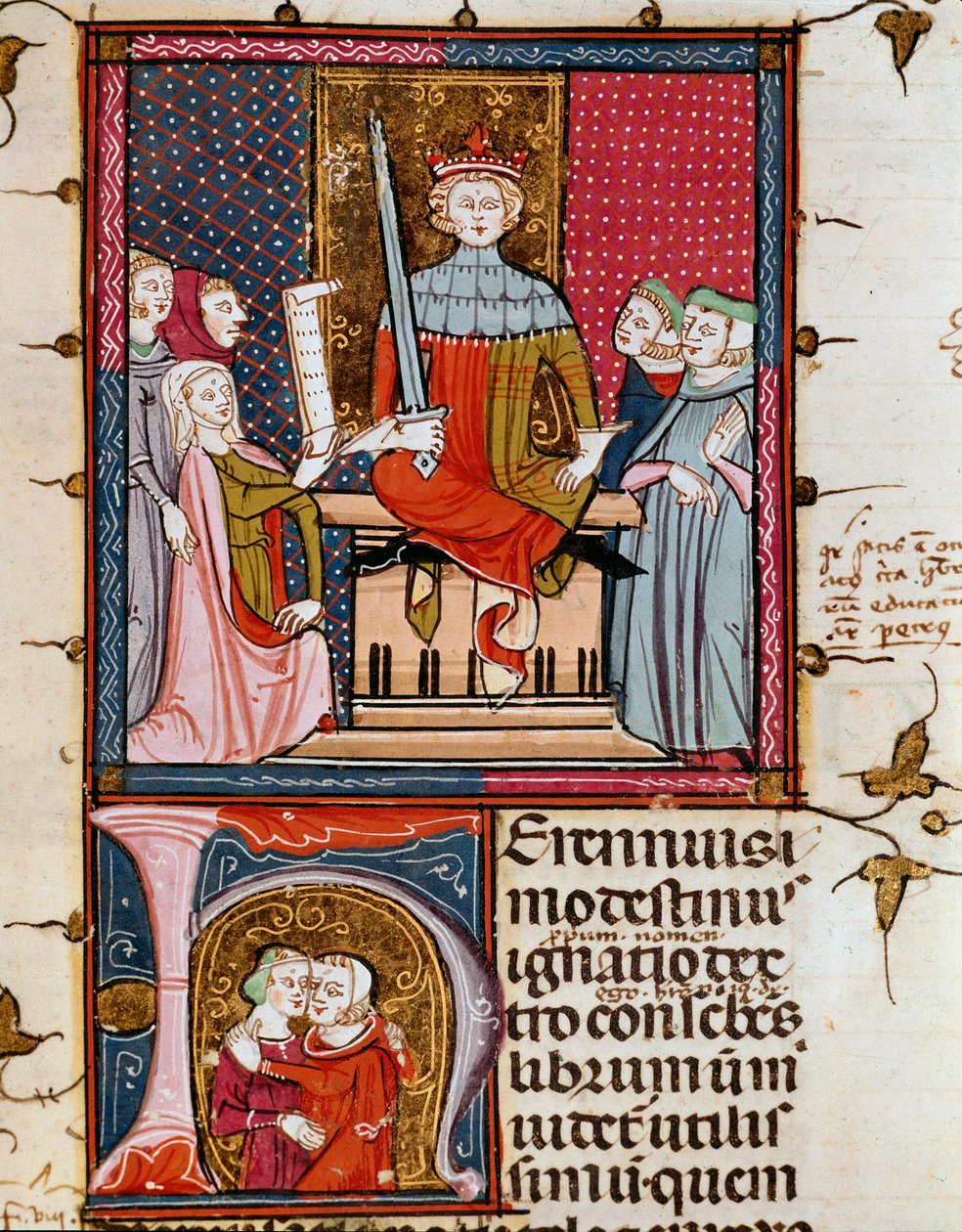 امرأة زانية تظهر أمام قاضٍ مصغر من "Justiniani in Fortiatum" "Fol. 39 المكتبة الملكية في القرن الرابع عشر لدير الإسكوريال (إسكوريال) ، إسبانيا بواسطة فنان غير معروف