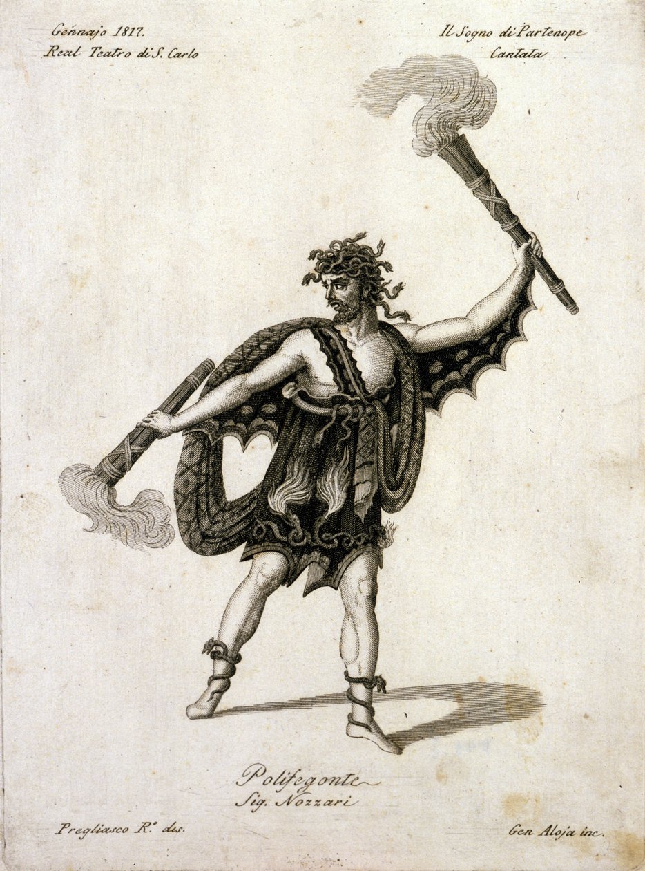 أندريا نوزاري (1775-1832) في دور بوليفيغونتي في "حلم بارثينوب" بقلم جيوفاني سيمون ماير (يوهان سيمون ماير) (1763-1845) - نابولي ، تياترو سان كارلو بواسطة فنان غير معروف