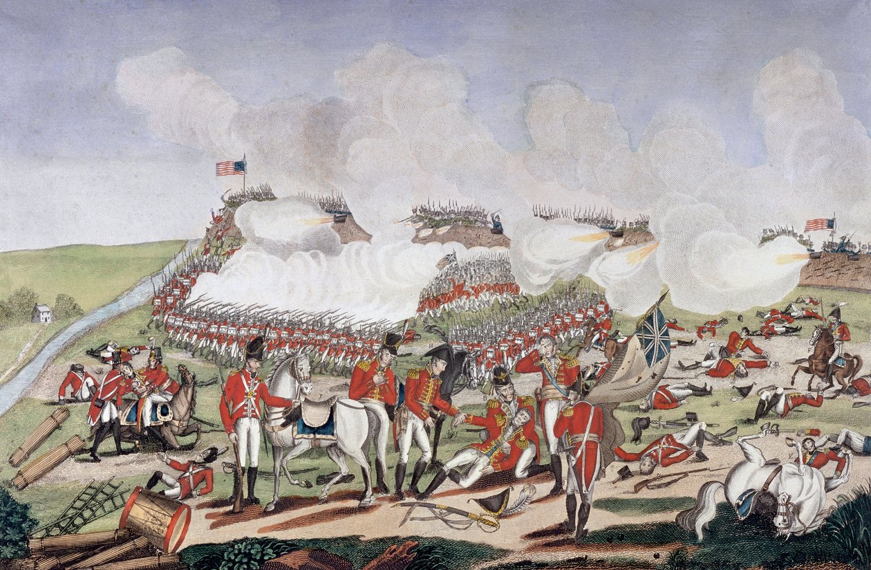 الحرب الأنجلو أمريكية عام 1812 (حرب الاستقلال الثانية): وفاة الجنرال إدوارد باكينهام (1778-1815) أثناء معركة نيو أورلينز (لويزيانا ، الولايات المتحدة الأمريكية) بواسطة فنان غير معروف