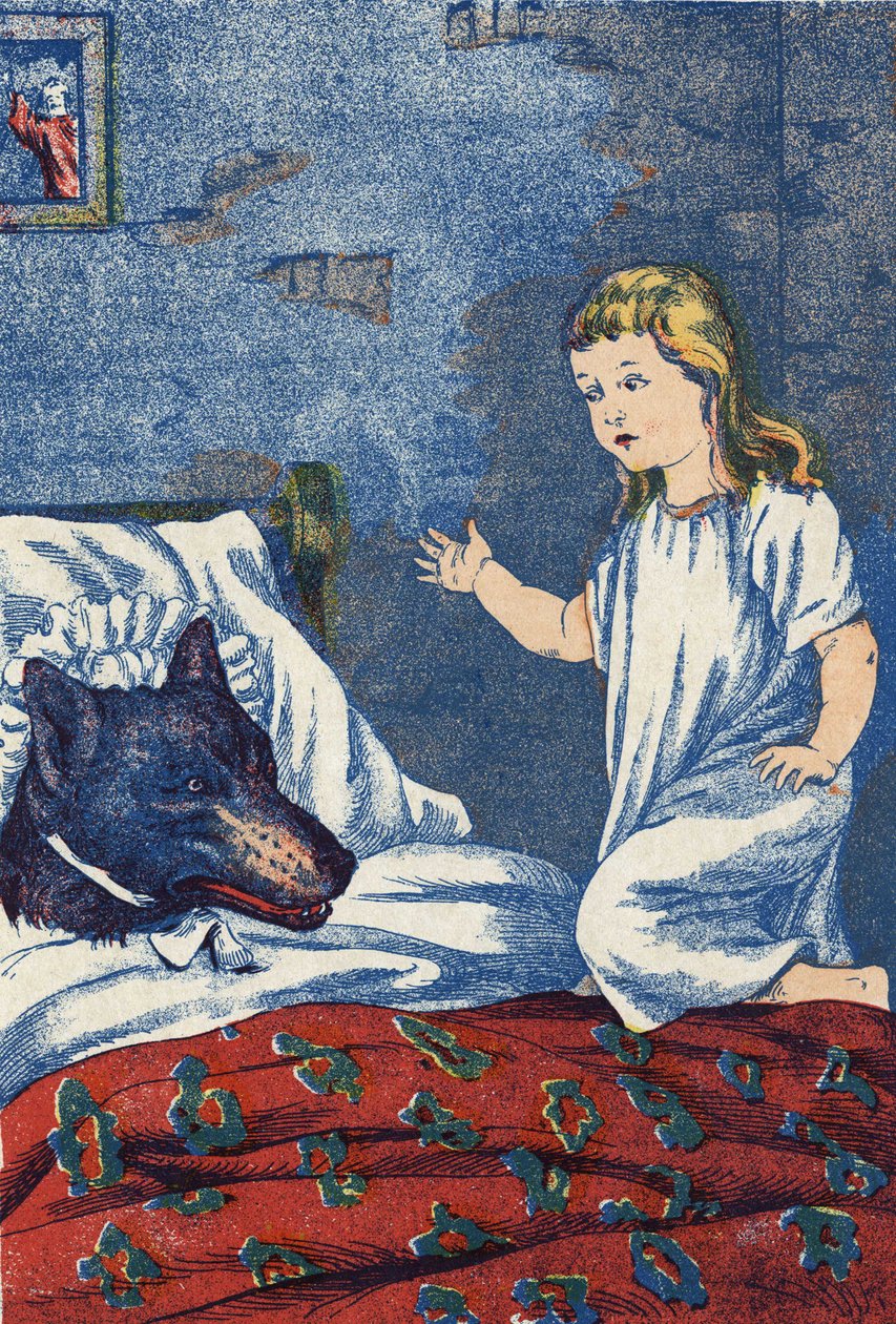 رسم مجهول لـ "The Little Red Riding Hood" ، حكاية تشارلز بيرولت (1628-1703) ، الكاتب الفرنسي. الصور مارسيل فاني ، جارفيل نانسي ، بدون تاريخ (أواخر القرن التاسع عشر). بواسطة فنان غير معروف