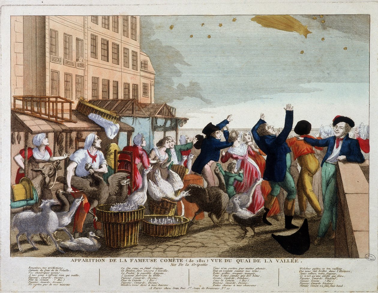 ظهور المذنب الشهير (1811) من Quai de la Vallee في باريس - Song sur l'air de la Gripette بواسطة فنان غير معروف