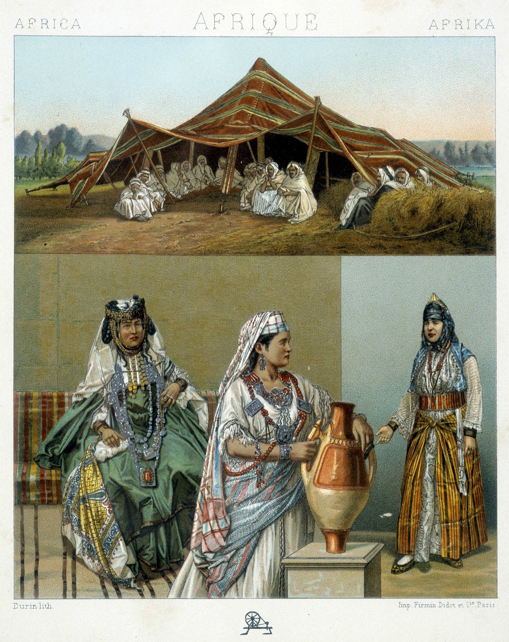 خيمة عربية ، أزياء نسائية جزائرية - في "Le costume historyique" بقلم Racinet بواسطة فنان غير معروف