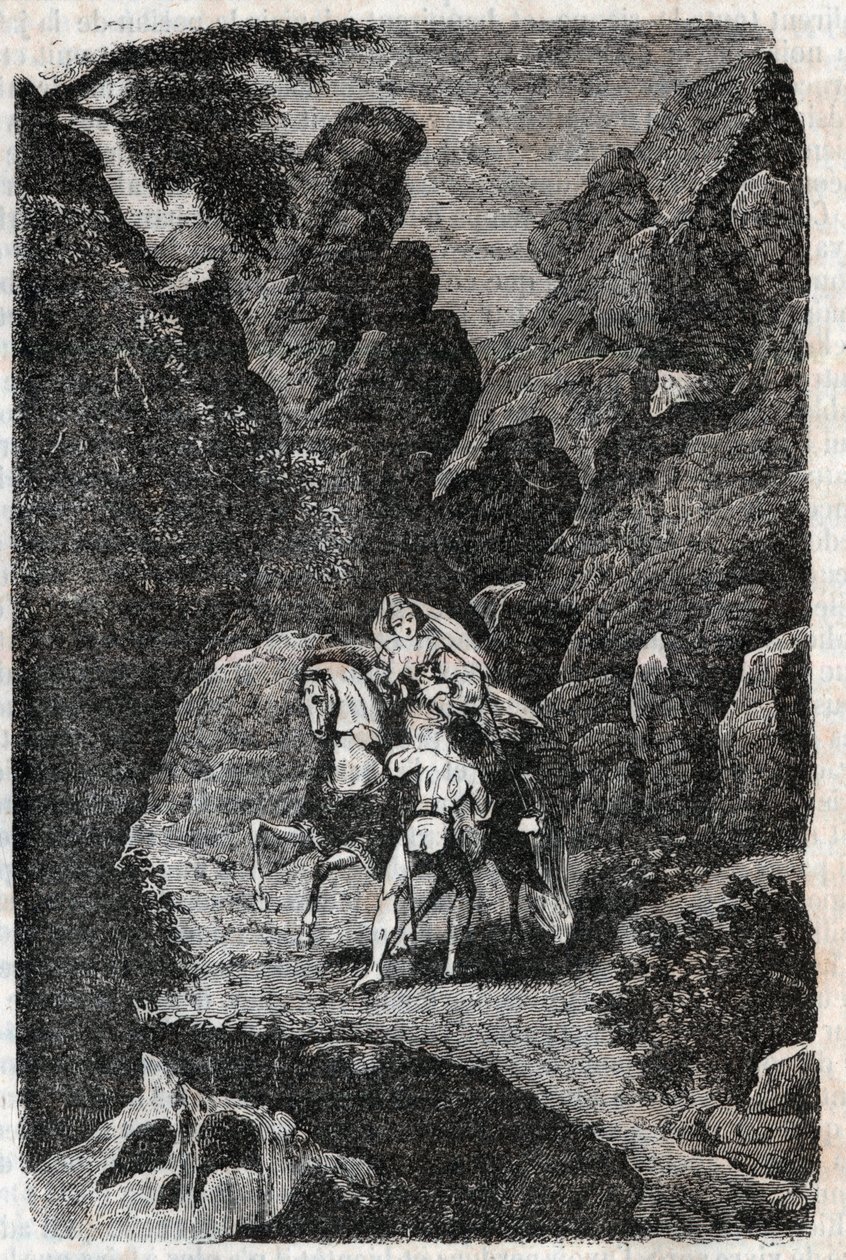 هاجم Argie بأوامر من عريسه - نقش عام 1851 من "Furious Roland" (أورلاندو فوريوسو) (القرن السادس عشر) بواسطة Ludovico Ariosto ، المعروف باسم Ariosta - طبعة مترجمة من الإيطالية بواسطة Count of Tressan ونشرها Gustave Harvar بواسطة فنان غير معروف