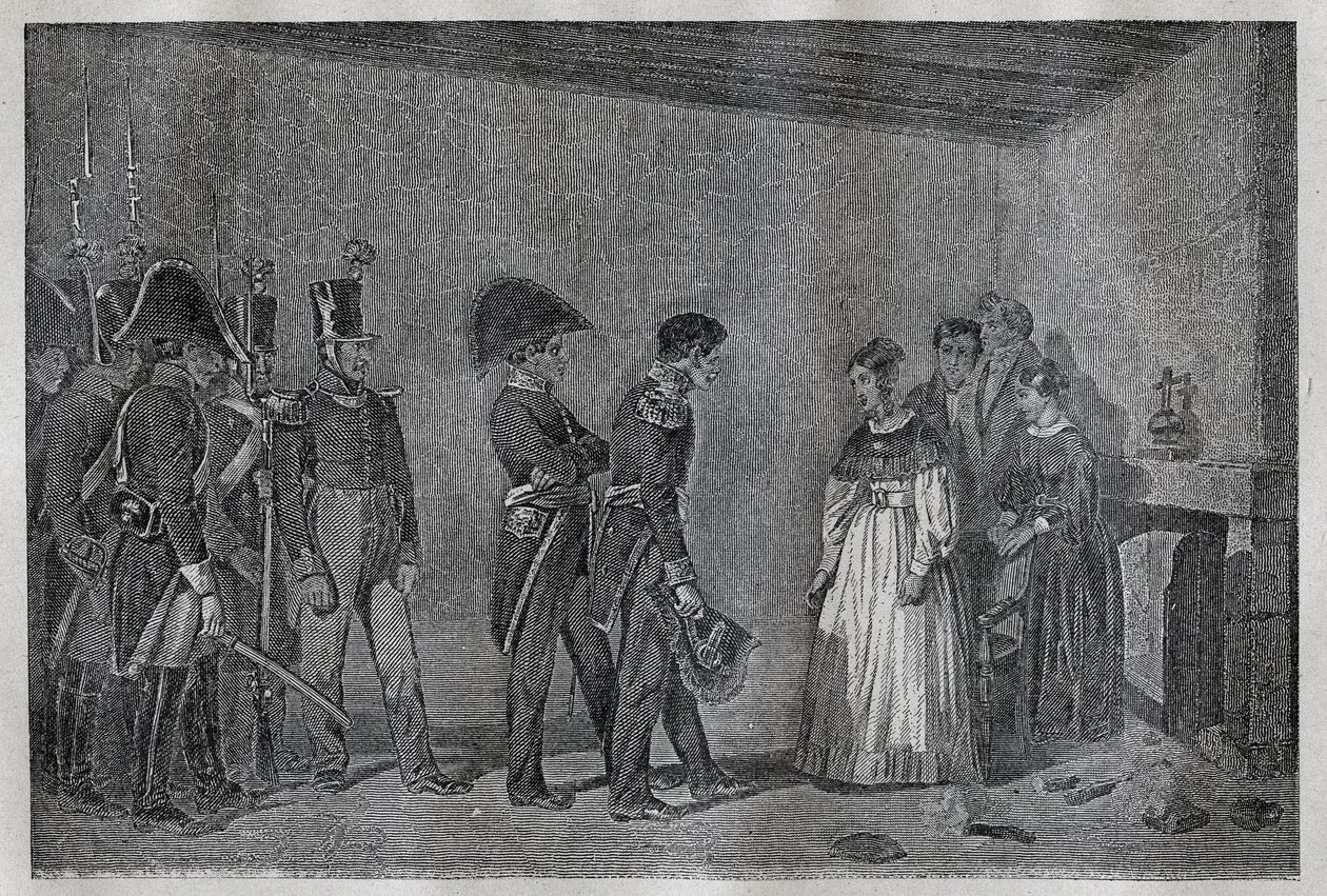 القبض على دوقة بيري (1798-1870 ماري كارولين دي بوربون-صقلية) في نانت في 7 نوفمبر بواسطة فنان غير معروف