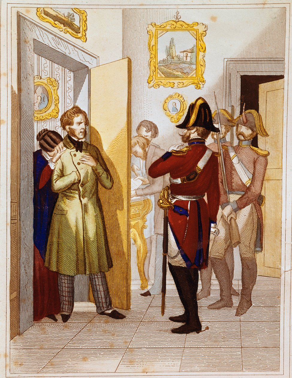 اعتقال الوطني فيديريكو كونفالونييري (1785-1846) من قبل القوات الإيطالية. نقش من القرن التاسع عشر Museo del Risorgimento ، روما بواسطة فنان غير معروف