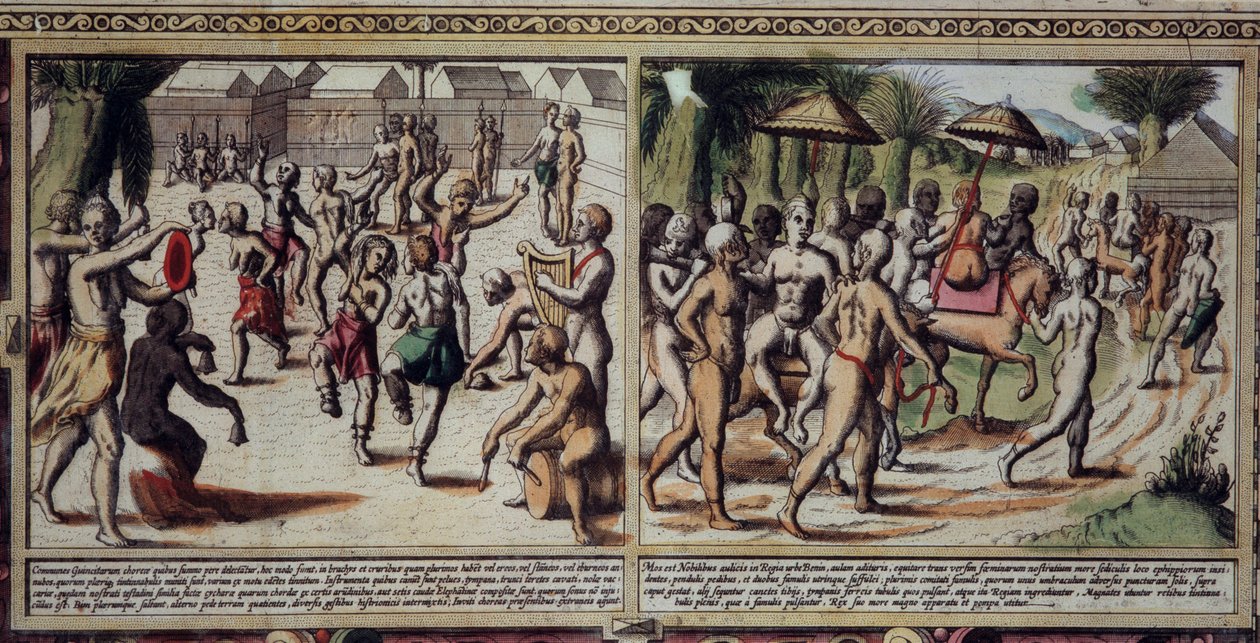 فن البرتغال: رقصة التفاصيل الأصلية لخريطة Guinee بواسطة لويس تيكسيرا (1602-1650) ، نقش من القرن السابع عشر. بواسطة فنان غير معروف