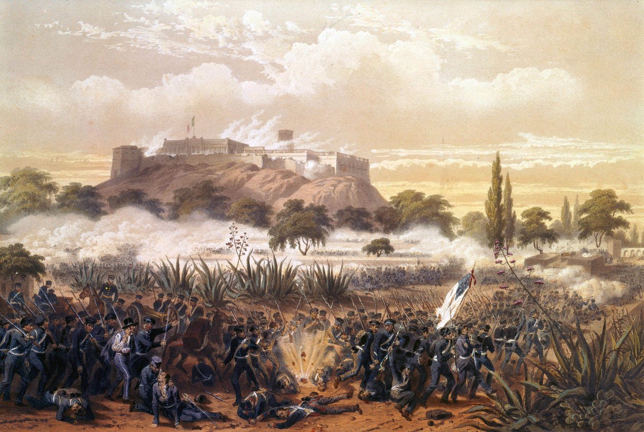 هجوم تشابولتيبيك في سبتمبر 1847 أثناء الحرب بين الولايات المتحدة والمكسيك. نقش من عام 1850. بواسطة فنان غير معروف
