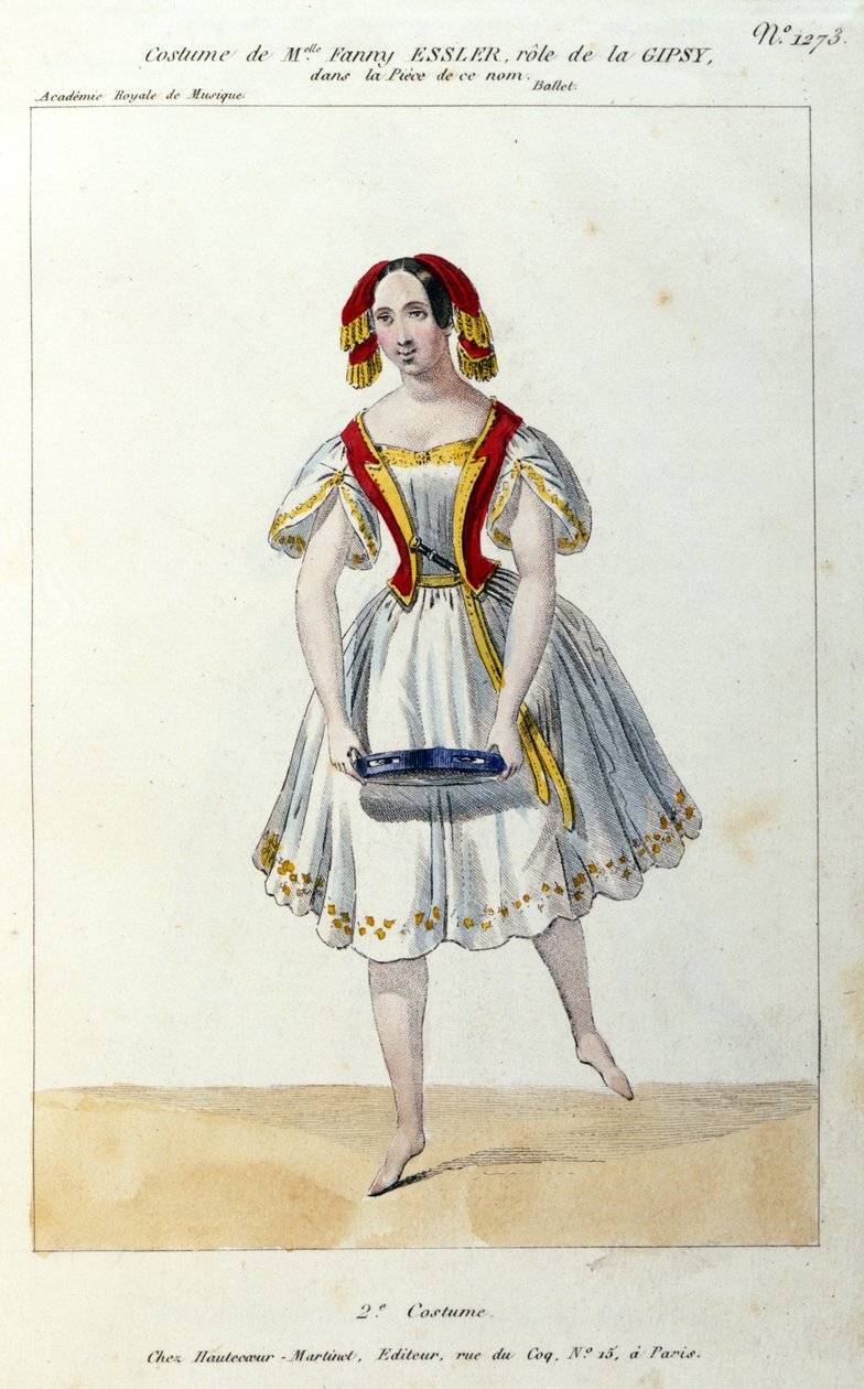 الراقصة النمساوية فاني إلسلر (1810-1884) في رقصة باليه "La gipsy" "طبعة القرن التاسع عشر لعام 1839 بواسطة فنان غير معروف