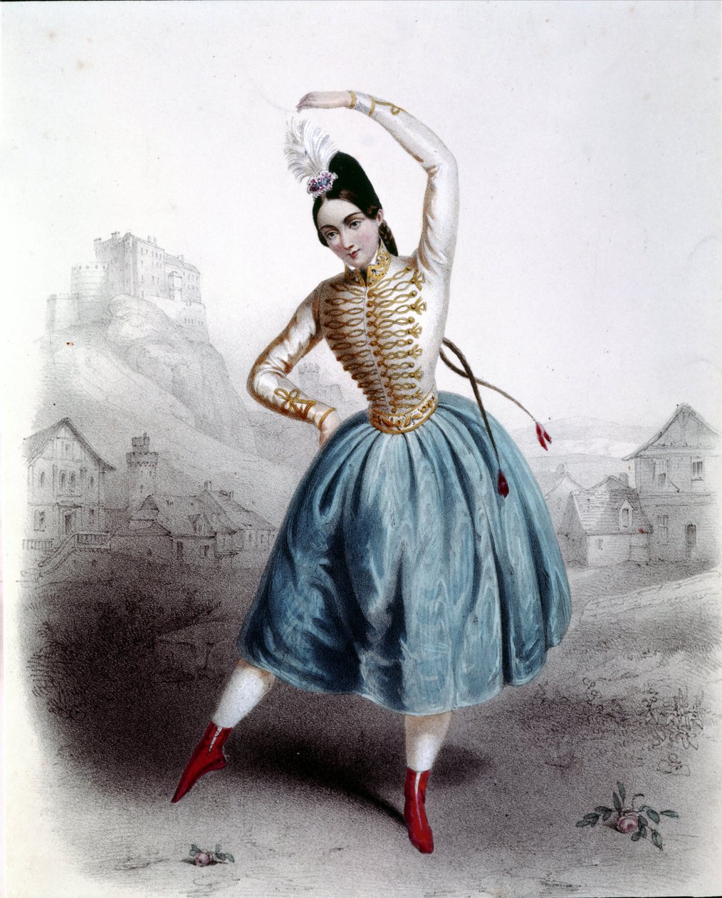 الراقصة النمساوية فاني إلسلر (1810-1884) في باليه "كراكوف" (لا جيبسي) طبعة القرن التاسع عشر لعام 1842 بواسطة فنان غير معروف