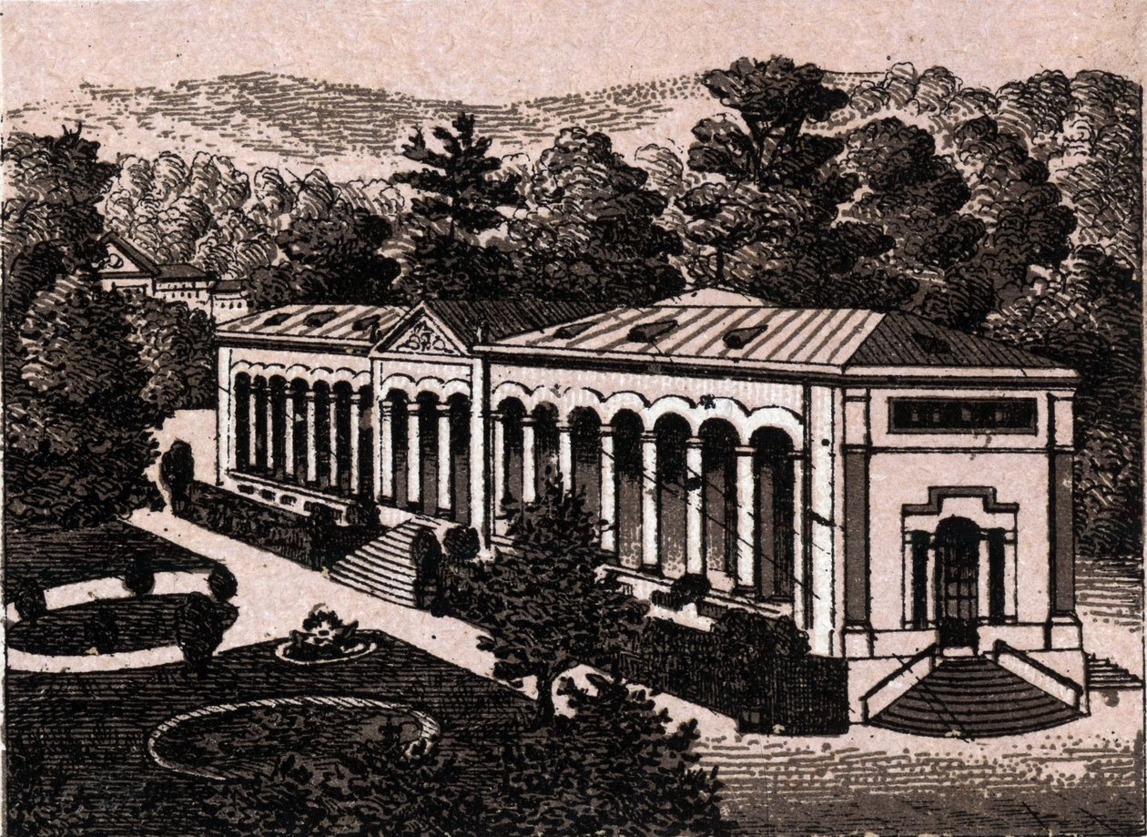 بادن بادن (بادن بادن) ، ألمانيا: منظر للأعمدة. في "العالم يوضح 168 مشاهدة" "غير مؤرخ (نهاية القرن التاسع عشر) بواسطة فنان غير معروف