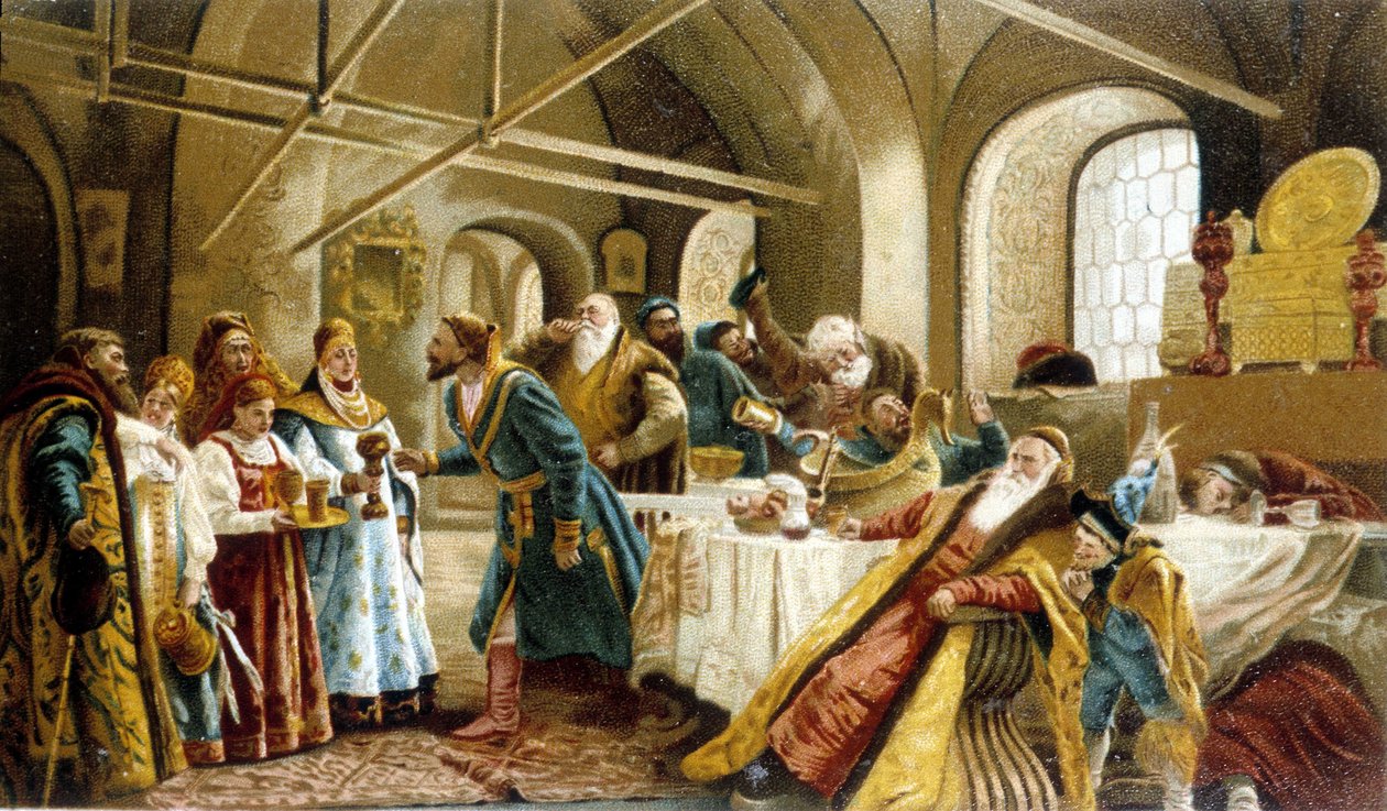 مأدبة بمناسبة زفاف البويار (بويار ، بويار) في روسيا. بواسطة فنان غير معروف
