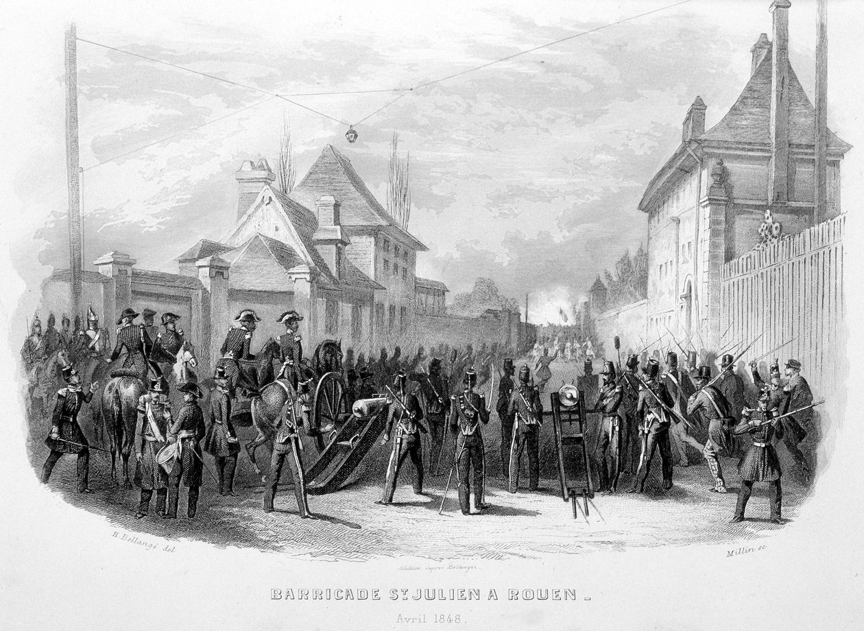 حاجز القديس جوليان في روان ، أبريل 1848 - في "Fasttes de Gardes nationales de France" بواسطة فنان غير معروف