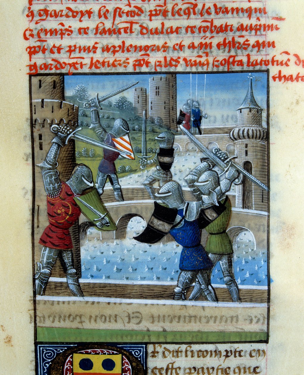 معركة فرسان بالاميدي وأرتوس. صورة مصغرة في "" Roman Du Grail "" بواسطة فنان غير معروف