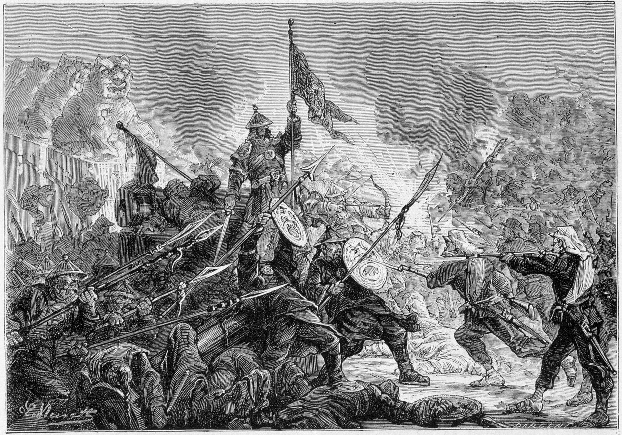 معركة باليكاو: هزيمة جيش المانشو أمام قوة المشاة الفرنسية البريطانية ، 21/9/1860 - بواسطة فنان غير معروف