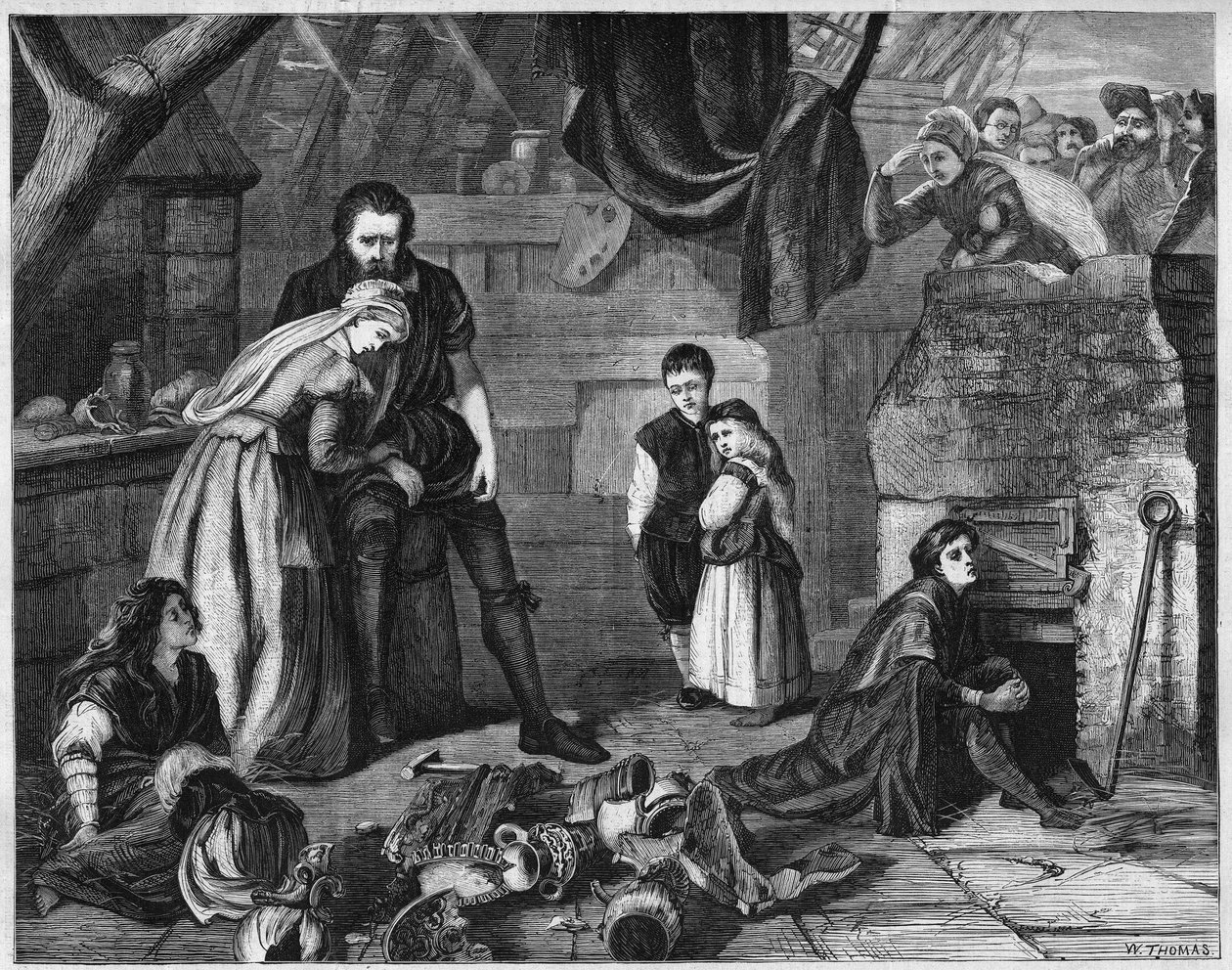 برنارد باليسي (1510-1590) ، صانع المينا الفرنسي ، مفضلاً تدمير الخزف الخاص به بدلاً من بيعه بسعر منخفض. نقش في "الكون المصور" بواسطة فنان غير معروف