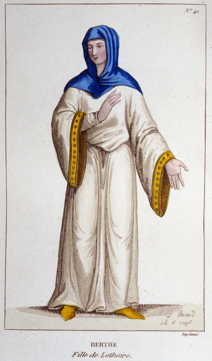 بيرث ، ابنة لوثريا الثاني ، ملك لوثارينجيا. نقش من عام 1830 بواسطة فنان غير معروف