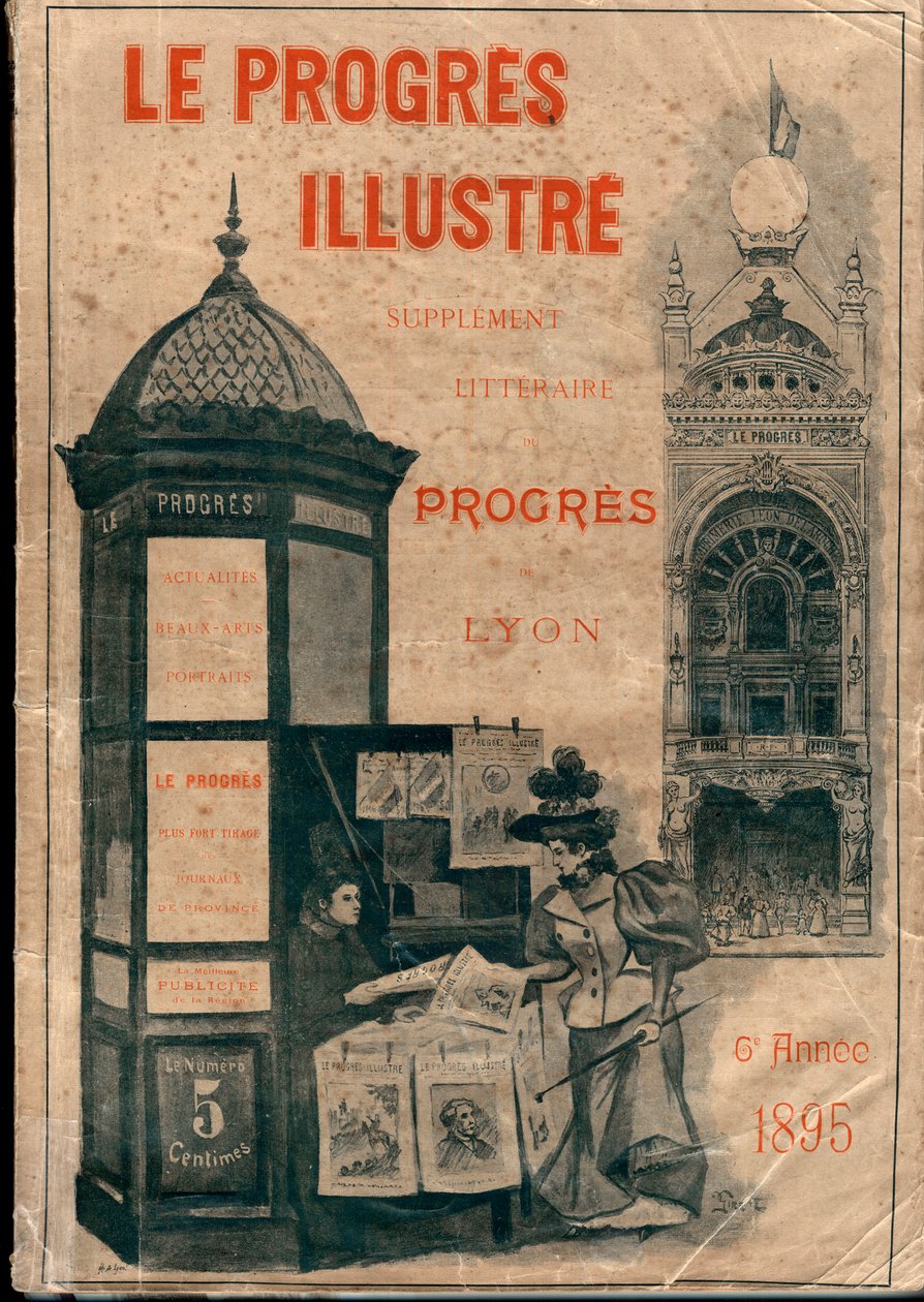 ملحق قمامة ملزم لـ "Le Progres illsutre" لتقدم ليون عام 1895 (Morris Column) بواسطة فنان غير معروف