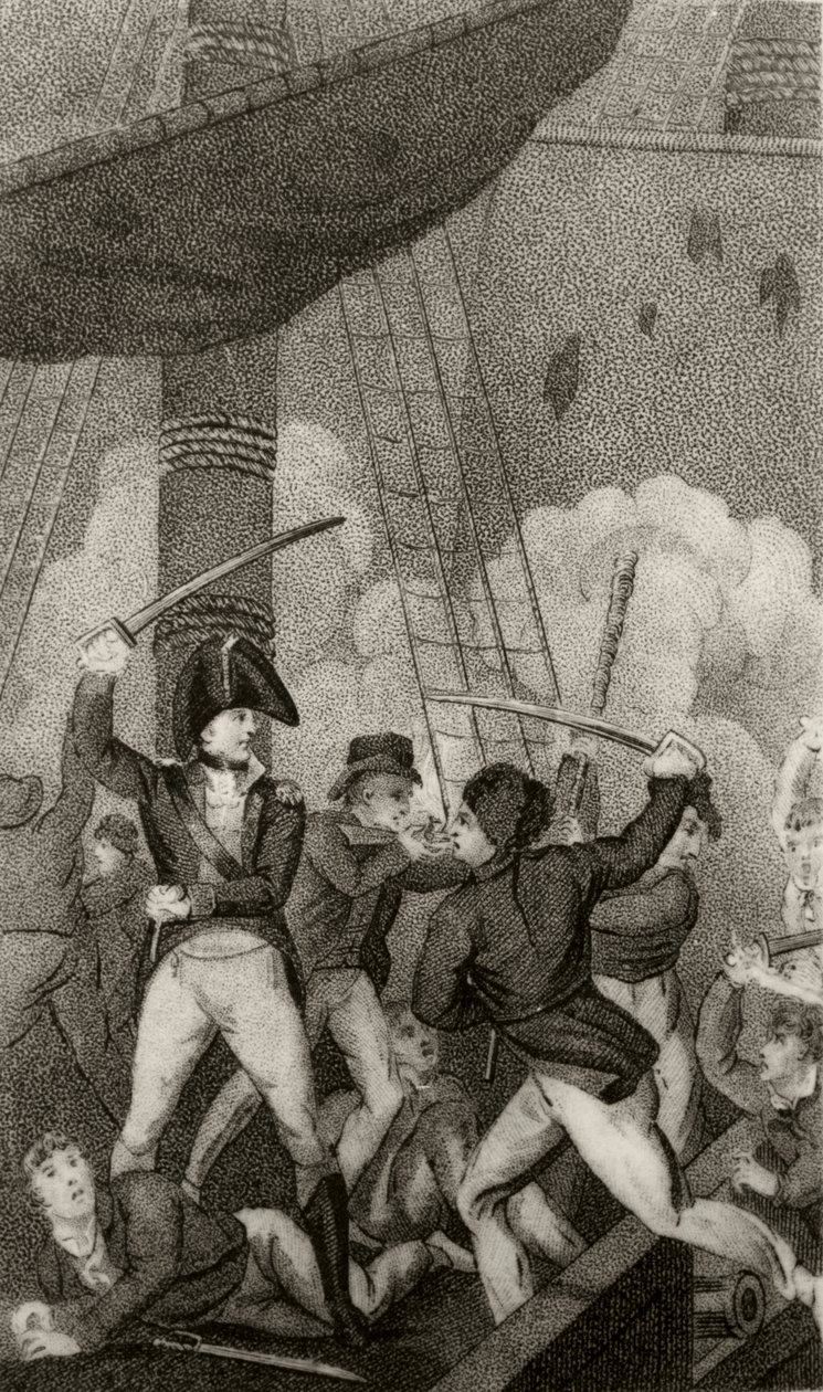 Blackbeard boarding the Pearl, commanded by Lieutenant Maynard بواسطة فنان غير معروف