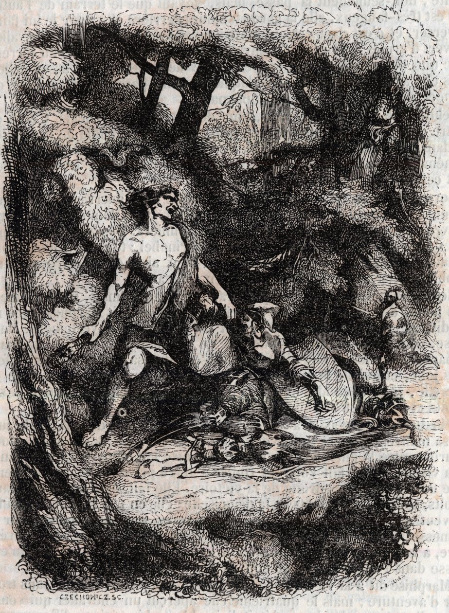 برادامانتي تيراسي بواسطة عملاق - نقش عام 1851 من "" Furious Roland "(أورلاندو فوريوسو) (القرن السادس عشر) بواسطة Ludovico Ariosto ، المعروف باسم Ariosta - طبعة مترجمة من الإيطالية بواسطة Count of Tressan ونشرها Gustave Harvard 1851 بواسطة فنان غير معروف