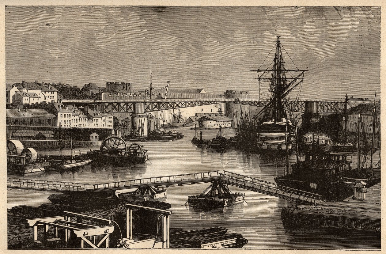 بريست - الميناء العسكري - فينيستير - بريتاني - نقش في "" باتري "- الوصف PECTURESSE DE LA FRANCE EN 6 VOLUES BY LUCIEN HUARD - نهاية القرن التاسع عشر بواسطة فنان غير معروف