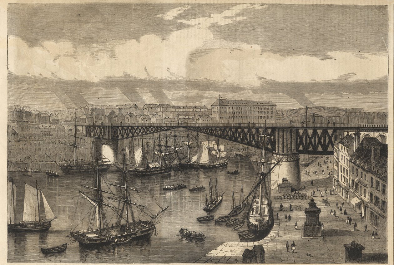 بريست - الجسر الكبير المتأرجح عام 1864 - الجسر الوطني - الجسر المتأرجح - بواسطة فنان غير معروف