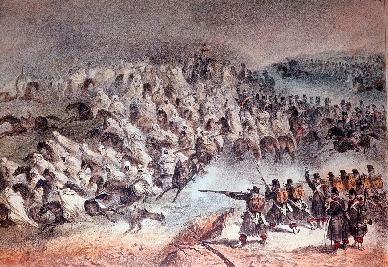 حملة الجزائر ، فتح قسنطينة: انسحاب الجيش الفرنسي في سيدي طمطم ، 27 نوفمبر 1836 (الطباعة الحجرية بواسطة فنان غير معروف