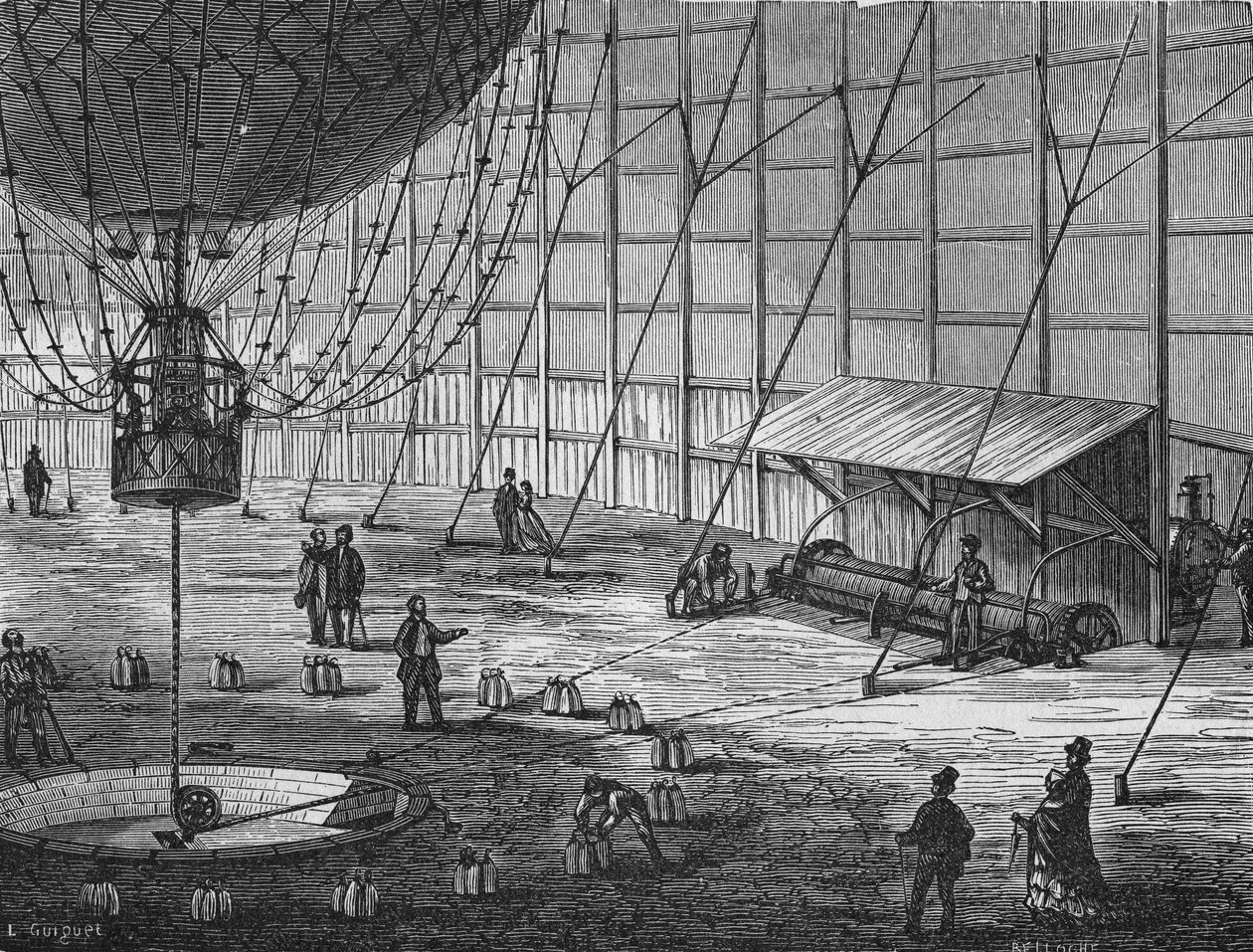 منطاد أسير بناه هنري جيفارد في حديقة التويلري عام 1878. في "ألبوم de la Science" ، Éditions Jouvet بواسطة فنان غير معروف