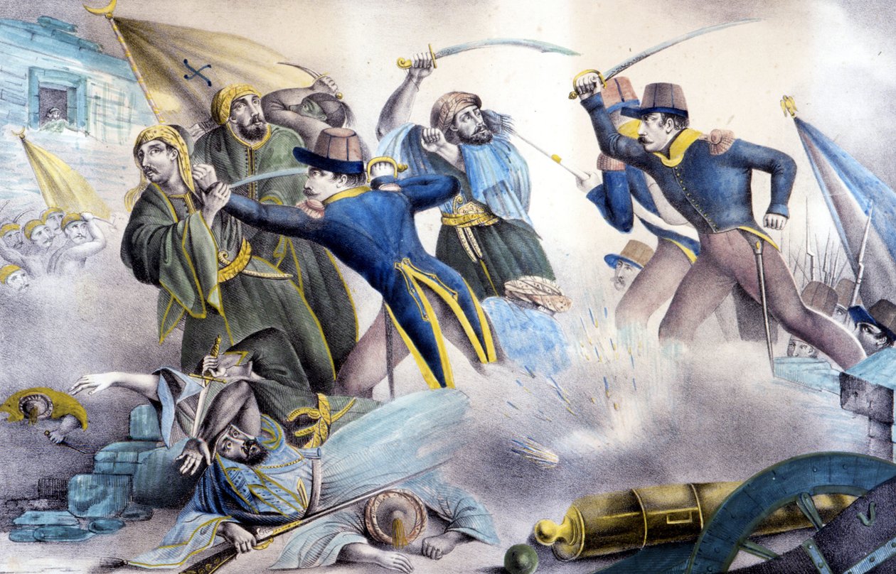 استولى المشير فالي على قسنطينة بالجزائر عام 1837. الطباعة الحجرية الملونة من القرن التاسع عشر. بواسطة فنان غير معروف