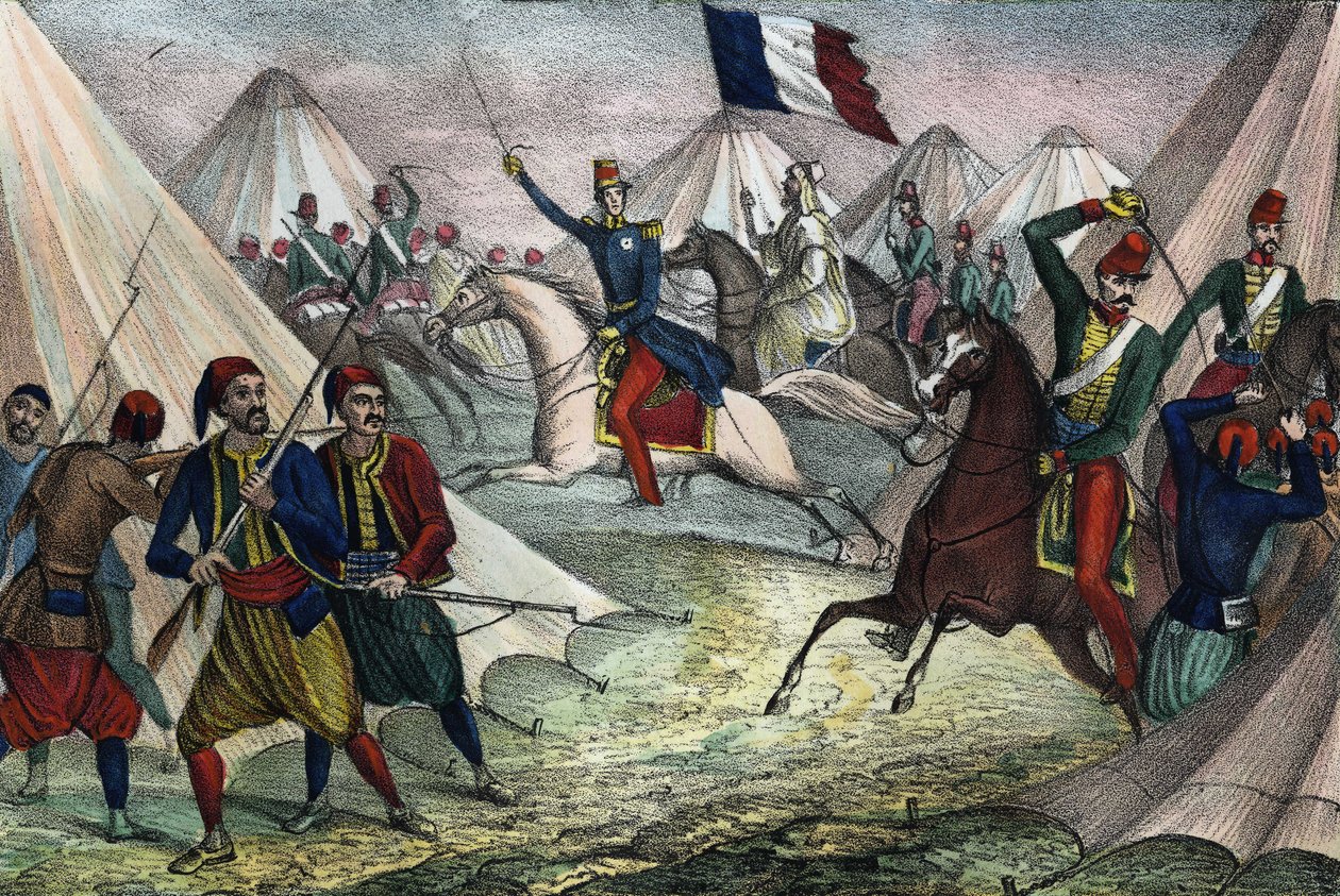 استولى دوق أومالي على سماللا عبد القادر في الجزائر في 16 مايو 1843. في "" Storia d'Algeri "" ، ليون غاليبرت ، المجلد. 2 بواسطة فنان غير معروف