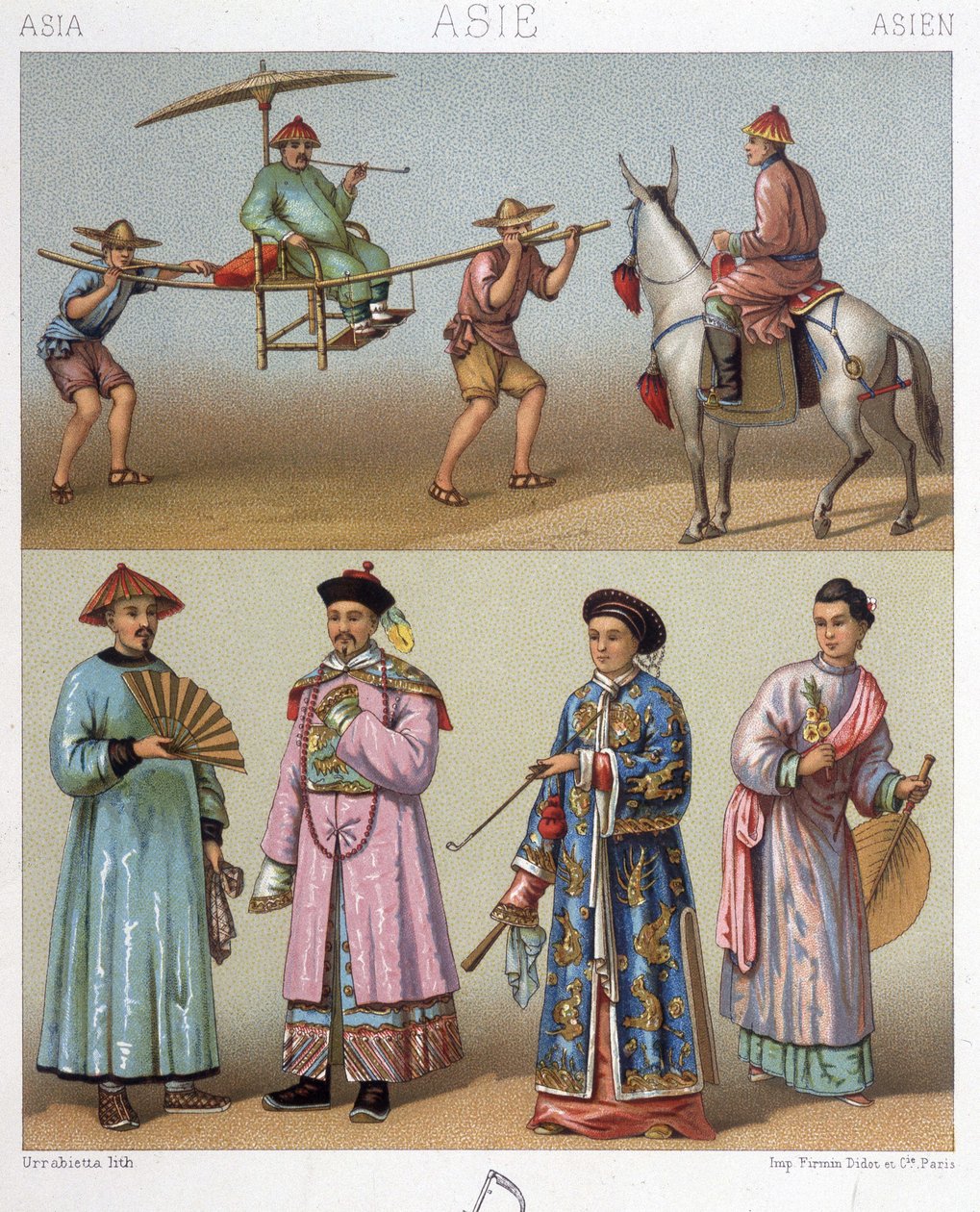 الكراسي والركاب والأزياء في الصين - في "Le costume historyique" بقلم Racinet بواسطة فنان غير معروف