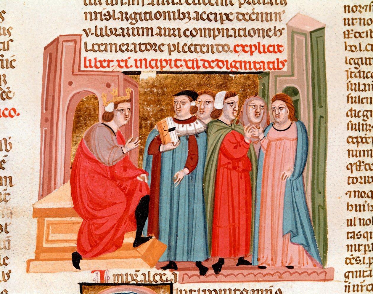 الاحتفال بالزفاف في عهد الإمبراطور جستنيان (483-565). صورة مصغرة مأخوذة من "Justinianus Istitutiones" من القرن الرابع عشر Padua، Biblioteca capitolare بواسطة فنان غير معروف