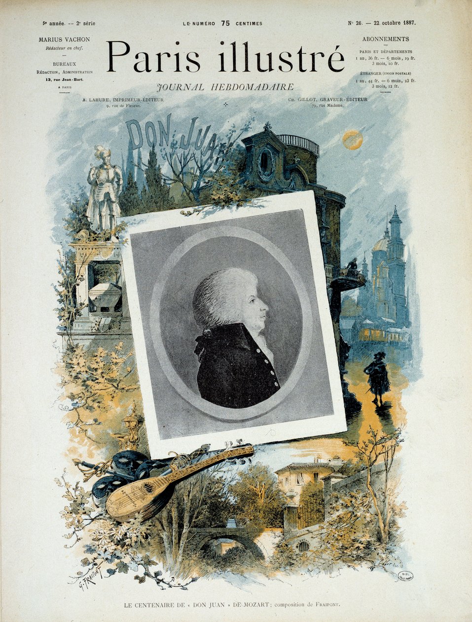 الذكرى المئوية لدون جوان (دون جيوفاني) لموتسارت في عام 1787. الصفحة الأولى من باريس المصورة ، عدد 22 أكتوبر 1887. باريس ، متحف كارنافاليت. بواسطة فنان غير معروف